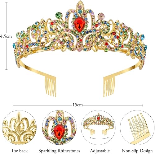 Miniatura 3 de Corona de boda dorada para novia, tiaras de princesa de cristal para mujer, diademas brillantes con diamantes de imitación, corona de feliz