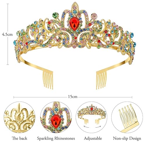 Miniatura 3 de Corona de boda dorada para novia, tiaras de princesa de cristal para mujer, diademas brillantes con diamantes de imitación, corona de feliz