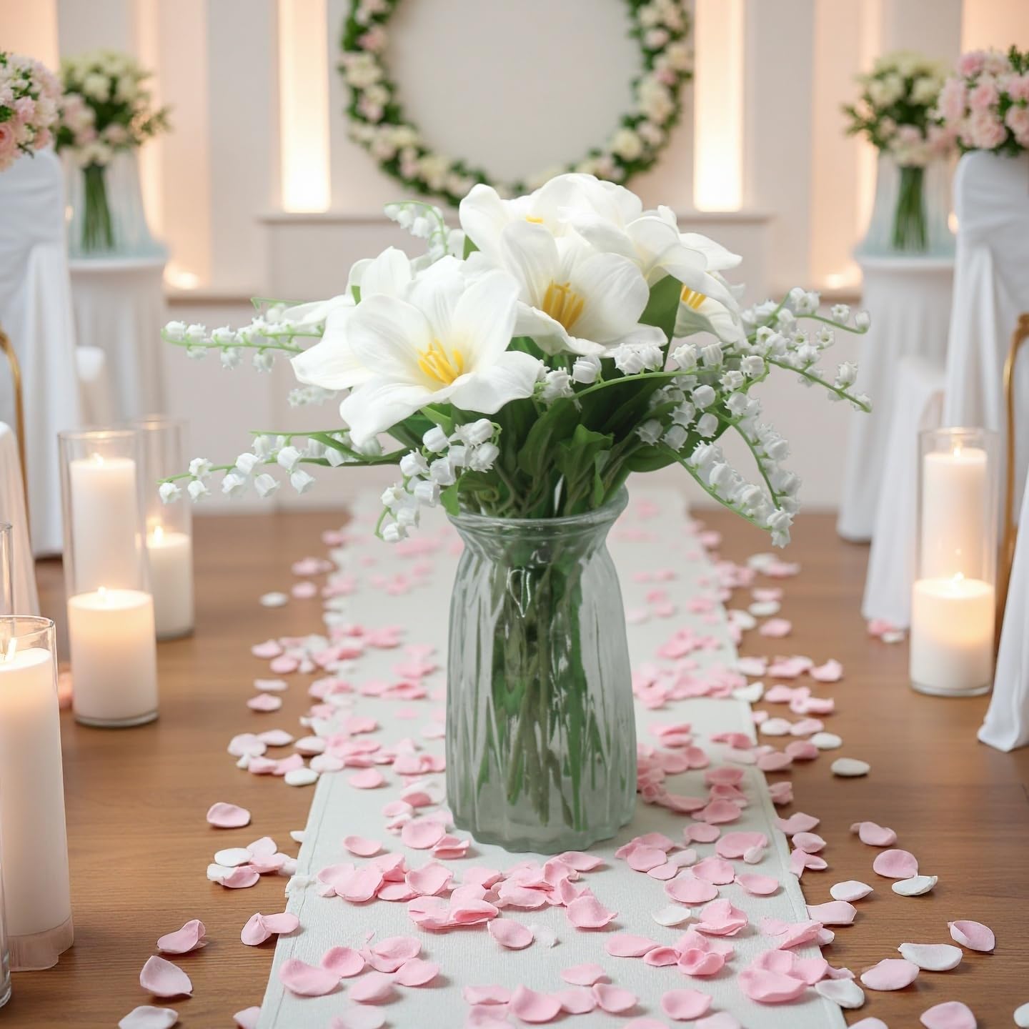 Künstliche Maiglöckchen Blumenstrauß Kunstblumen Glocke Orchidee Hochzeit Blumenstrauß Mai Blume für Zuhause Hochzeit Party Garten (12, Weiß)