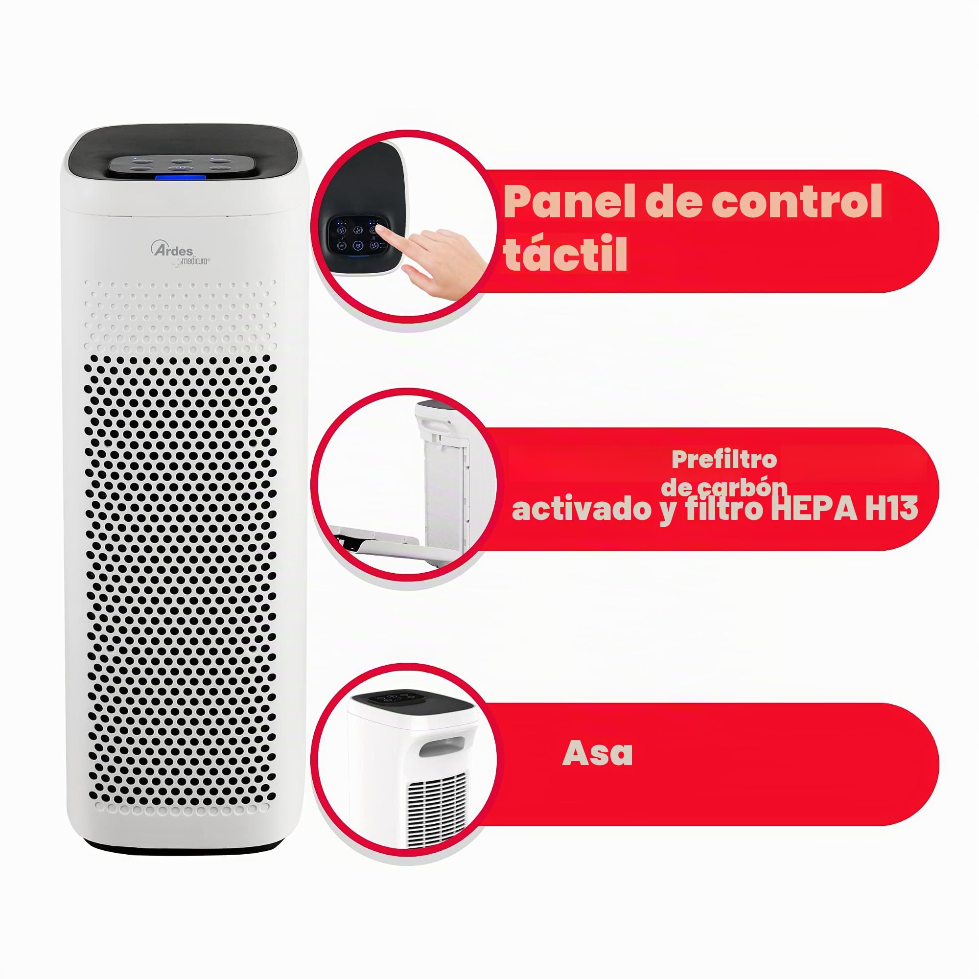 ARDES ARM8P03 Purificador de Aire PYOUR Depurador Higienizante de Aire Casa Sanificador Profesional Purificador De aire, Ionizador Con Filtro de Aire de Carbones Activos y Filtro Hepa Antibacteriano