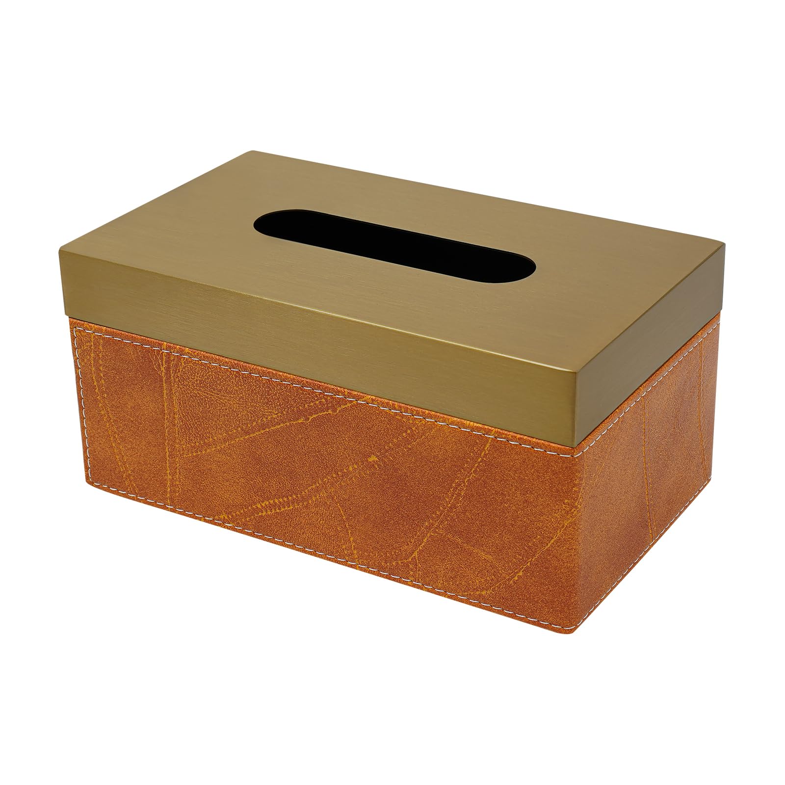 OUKANING Metalowe pudełko na chusteczki o wyglądzie skóry, galwanizowane wykończenie i złota pokrywa, nowoczesne wzornictwo 22 x 13 x 10,4 cm, do łazienki, salonu, biura (pomarańczowe)