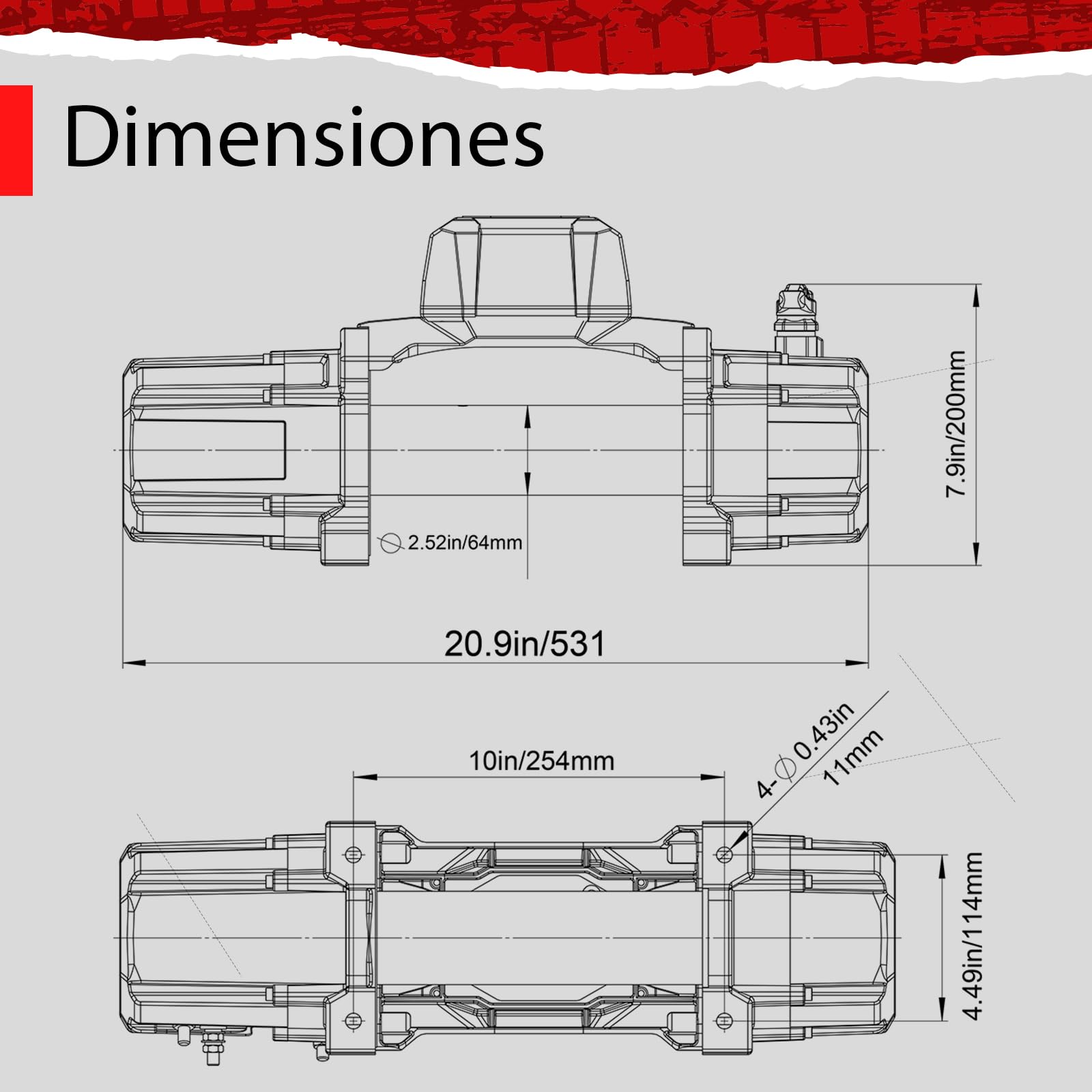 RUGCEL WINCH Treuil 6123 kg avec corde synthétique 12 V étanche électrique, télécommande sans fil 2 en 1, pour SUV, camion et remorque - Série TANK