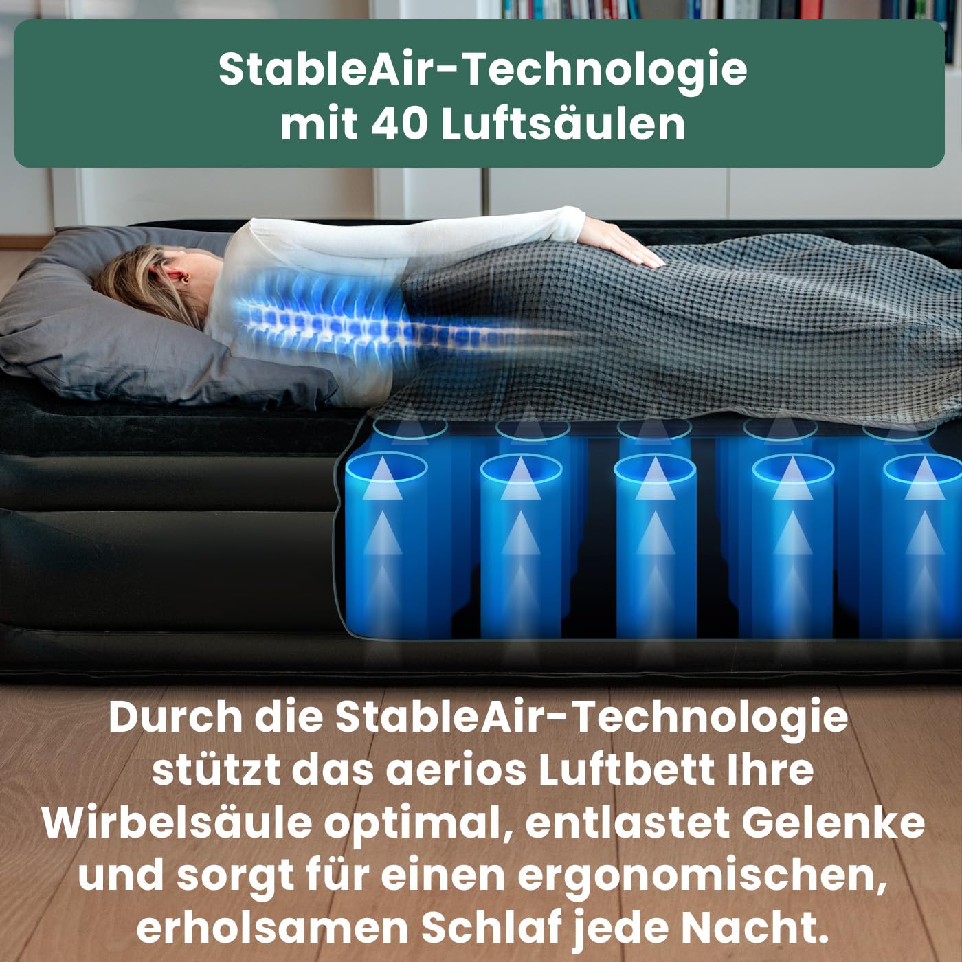 Aerios Luftbett für 2 Personen - Selbstaufblasbare Luftmatratze | Premium Gästebett ohne Stromkabel - integrierte USB-C Pumpe - Aufblasbares Bett