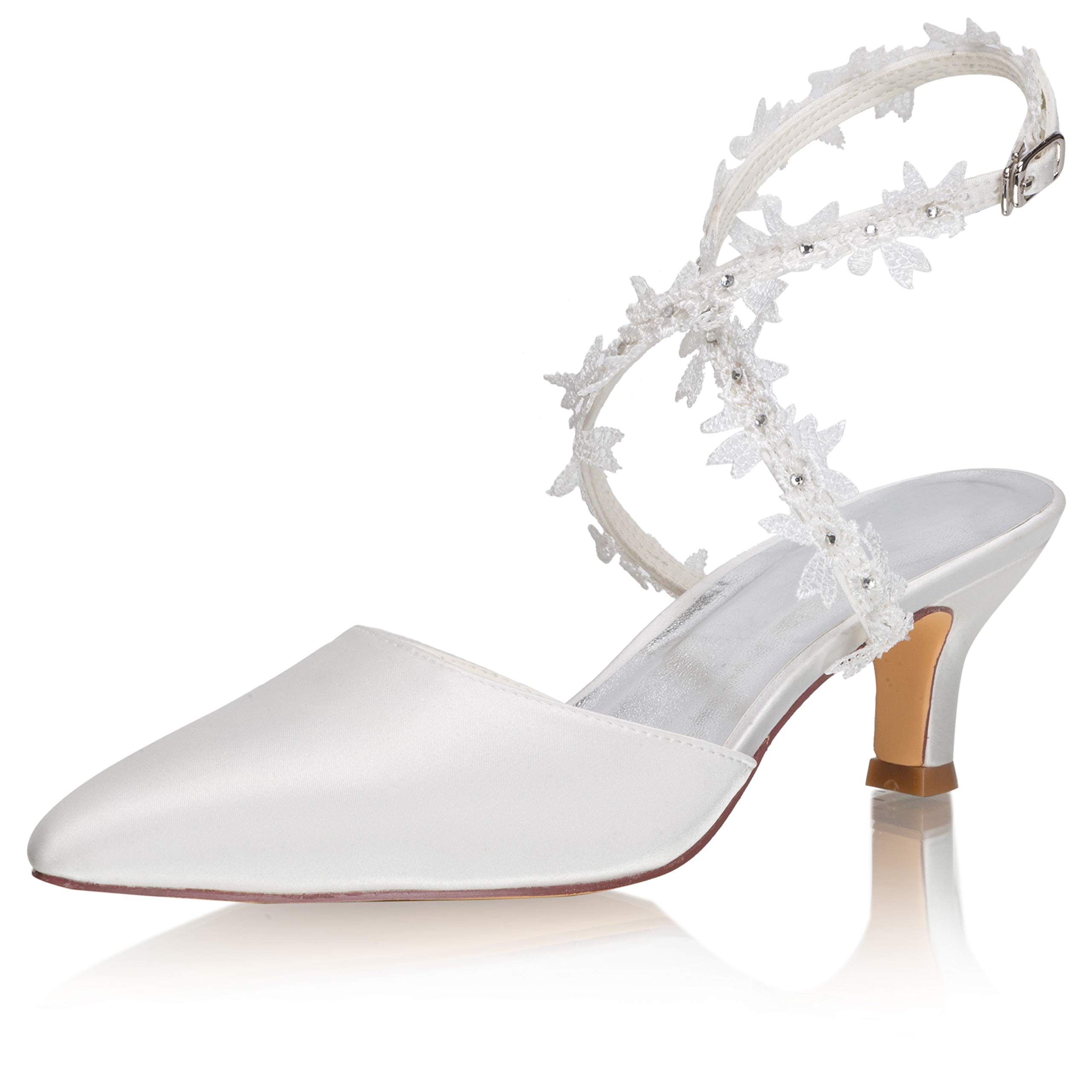 JIAJIA 5354A Scarpe da sposa Donna Punta chiusa 2.2 '' Stiletto Tacco Medio Raso Pompe Scarpe da sposa