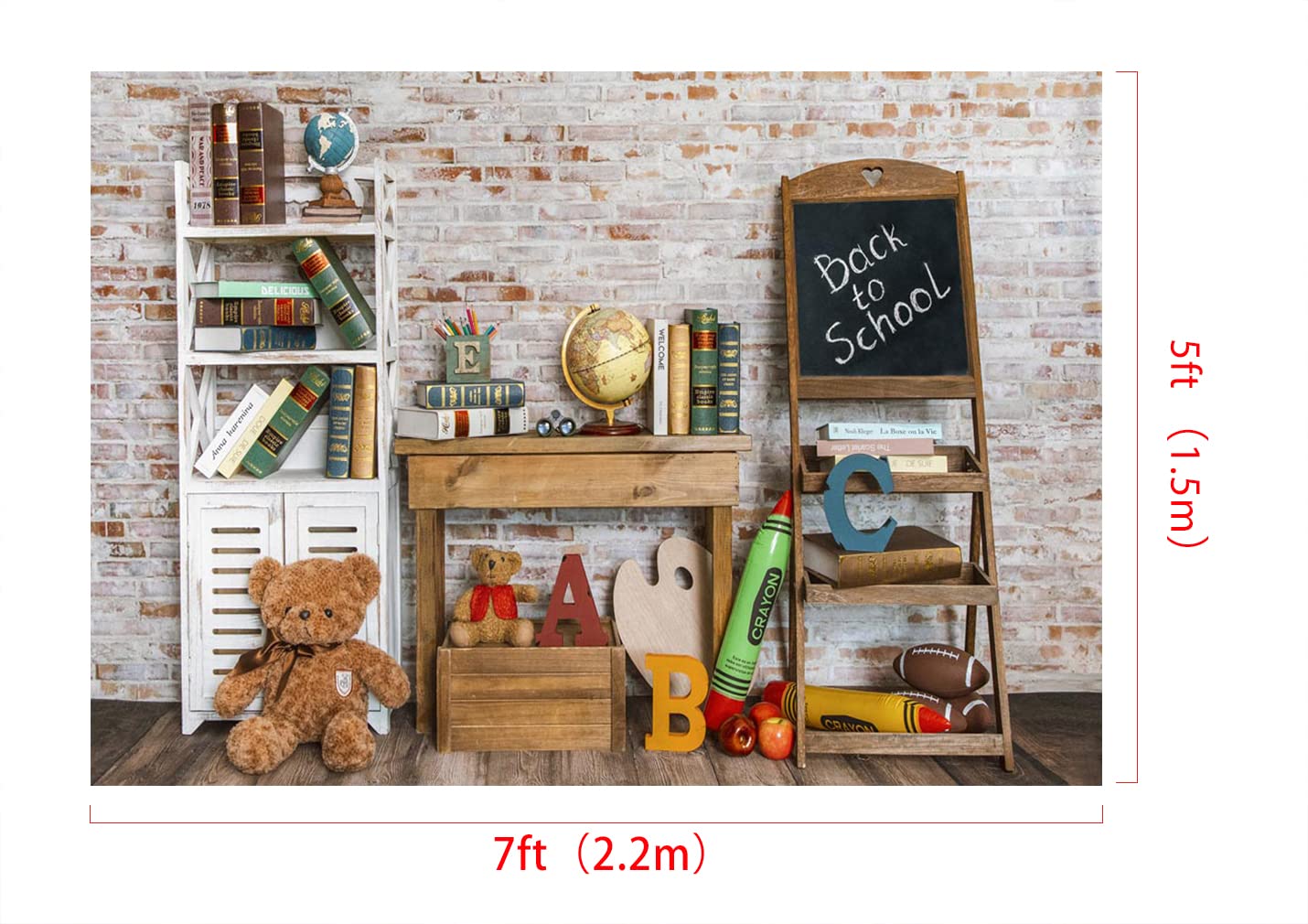 Kate 7x5ft/2.2x1.5m Back to School Backdrop Book Bear ABC Brick Wall Printed Fabric Background Photo Studio Props
