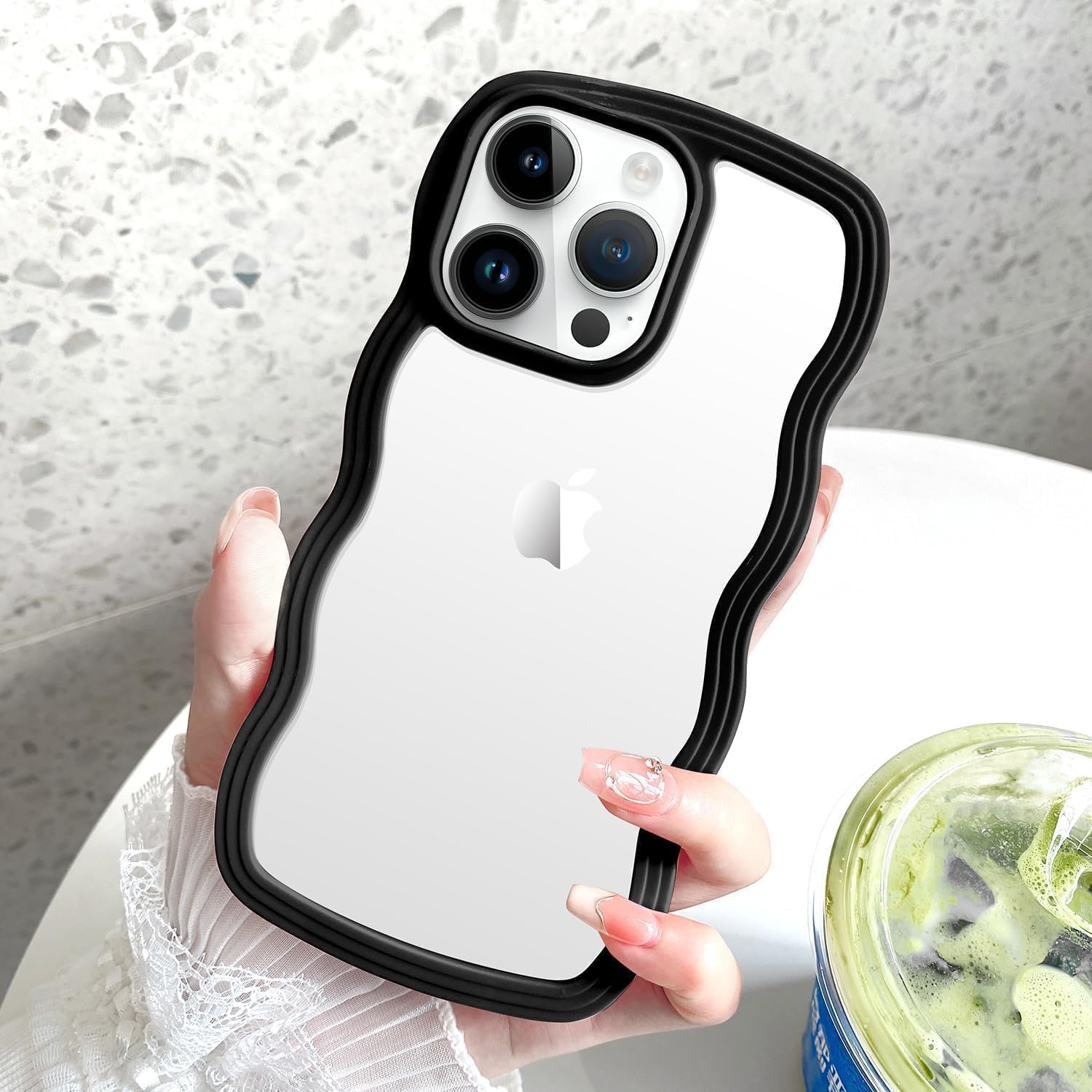 Cat Care Back Cover Compatible with iPhone 12 Pro Max, Adorable Curly Wave Frame Clear Case for Girls and Women, Transparent Soft Silicone TPU Bumper Shockproof Protective Cover (Black) (B0DBPBZTNB) Amazon Price History, Amazon Price Tracker