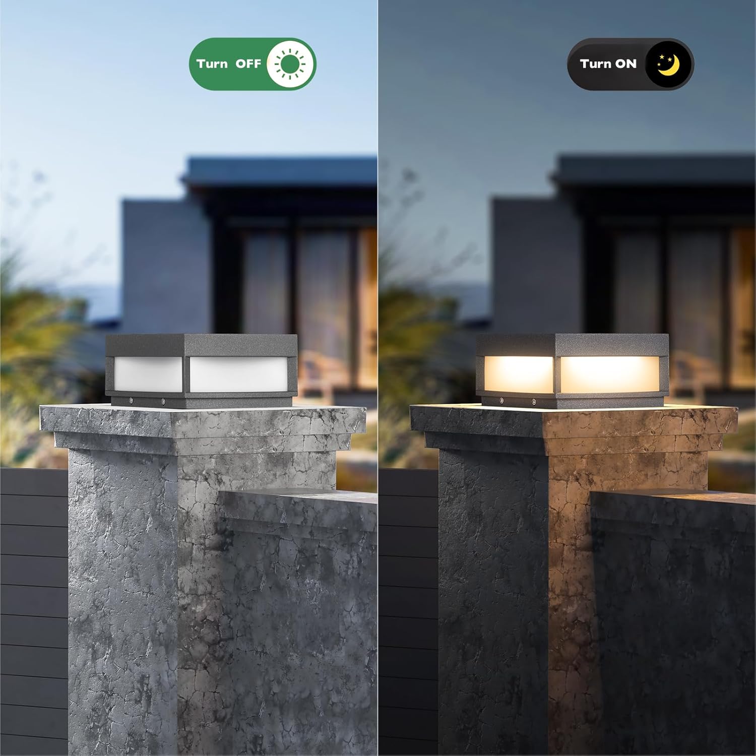 Outdoor Post Light,7.87" Modern Column Pillar Lamp Outside LED Fence Deck Cap Lights IP65 Waterproof 3000K Warm Lighting Lantern for Driveway Patio Garden Decoration,High Voltage Wired