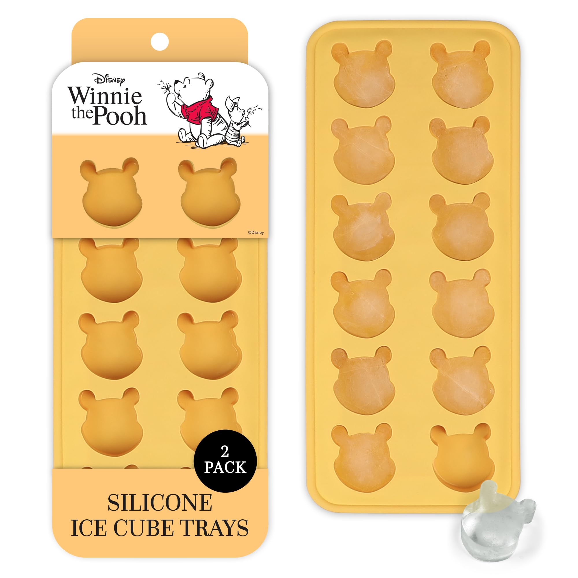 Disney Winnie the Pooh Silicone Ice Cube Tray, 2-Pack 5"x12.5", BPA-Free