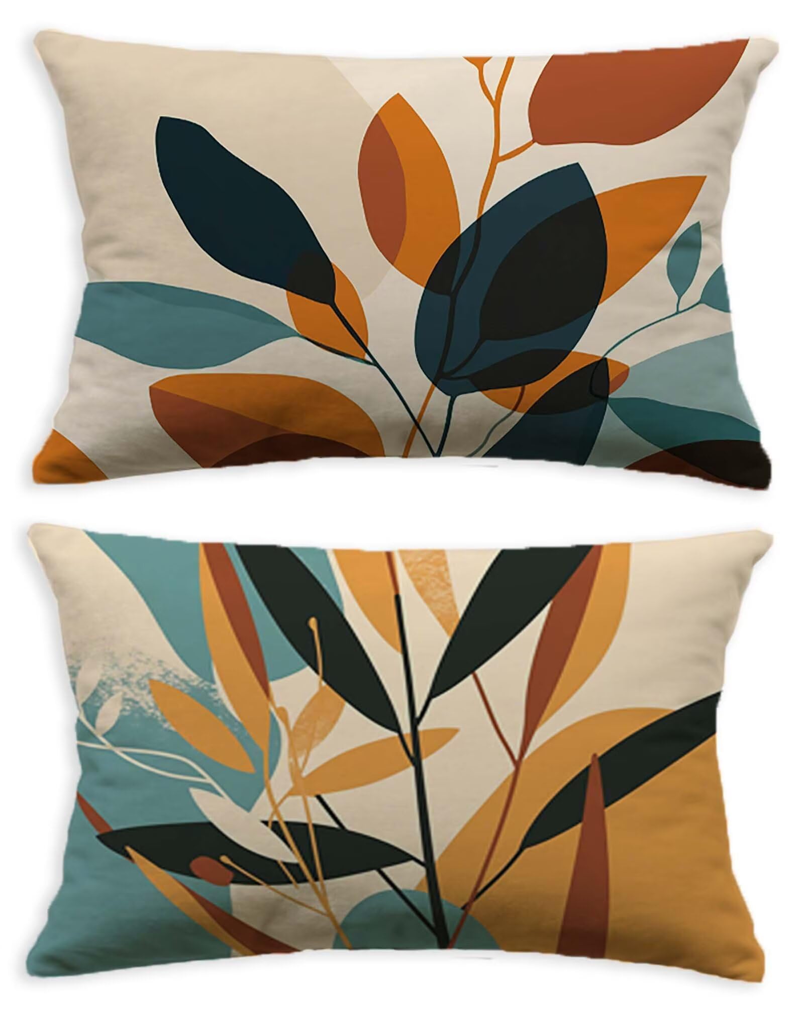 Lot de 2 housses de coussin 50x70 en velours de prestige imprimé feuille