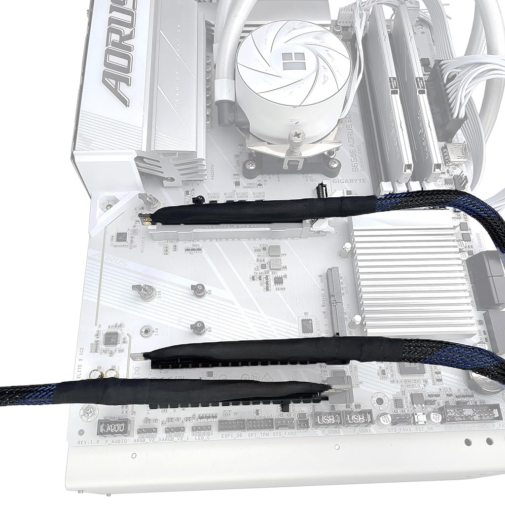 JMT 180 Degree 64GBS PCIE 5.0 X16 Graphics Card Extension Cable GEN5 Braided Mesh Harness Riser for AI Server Graphics Card Bendable GPU Adapter 16AB5 (Left Out Right in,30CM)