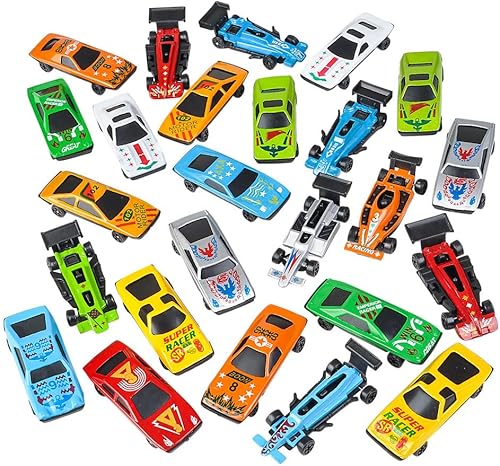 Juego de 25 autos de juguete surtidos para niños, juego de autos de juguete duraderos fundidos a presión en varios diseños con calcomanías geniales