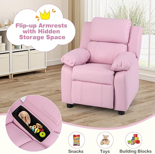 Miniatura 23 de HONEY JOY Silla reclinable para niños, silla de descanso 2 en 1 con almacenamiento para reposabrazos, reposapiés ajustable y reposacabezas, silla