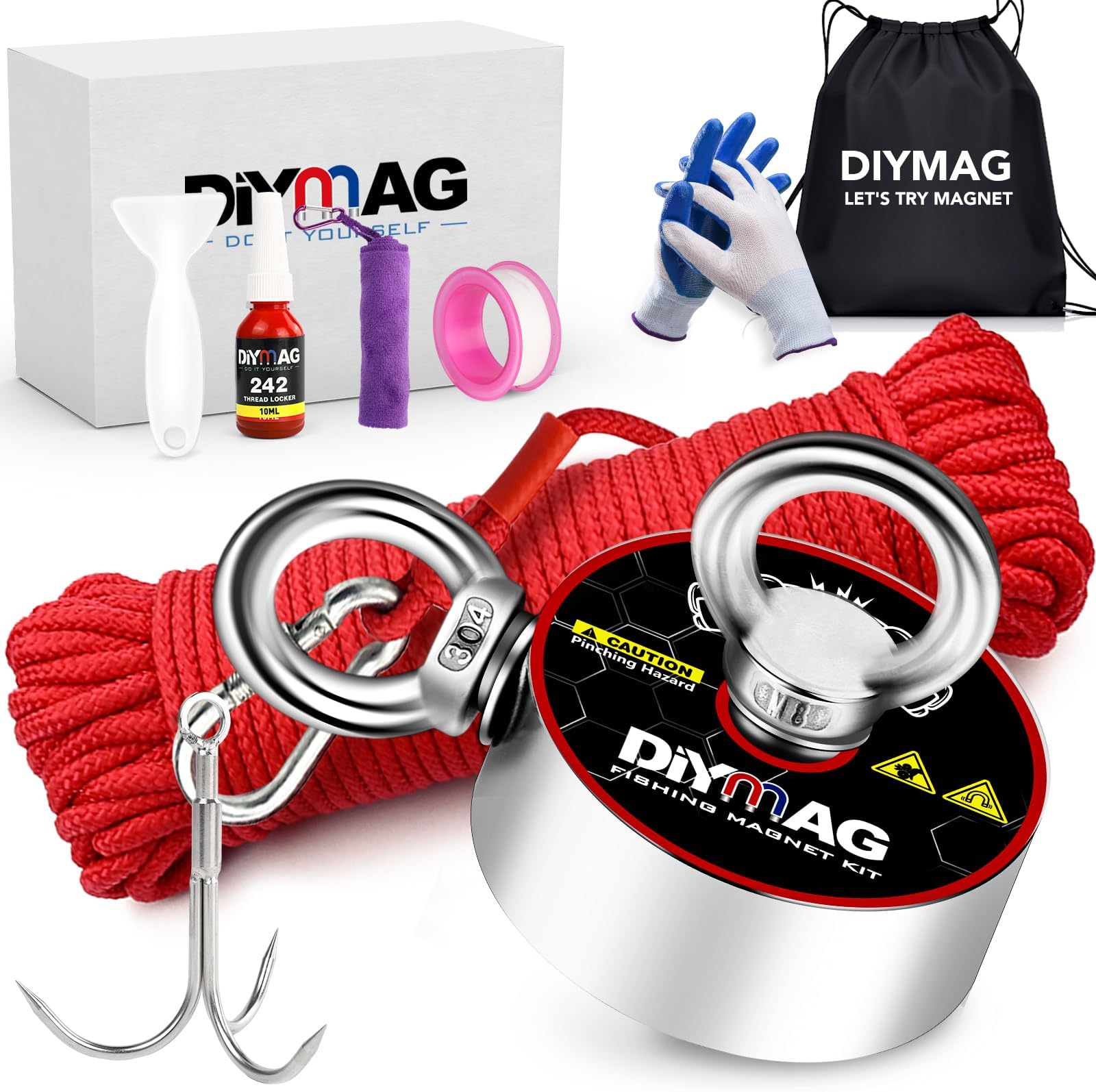 DIYMAG Fishing Magnet Kit, 800 LBs Strong Double Side Neodymium Fishing Magnets Kit with Case Carring Bag Magnetic Pickup Tool for Yard Nails and Retrieving in River