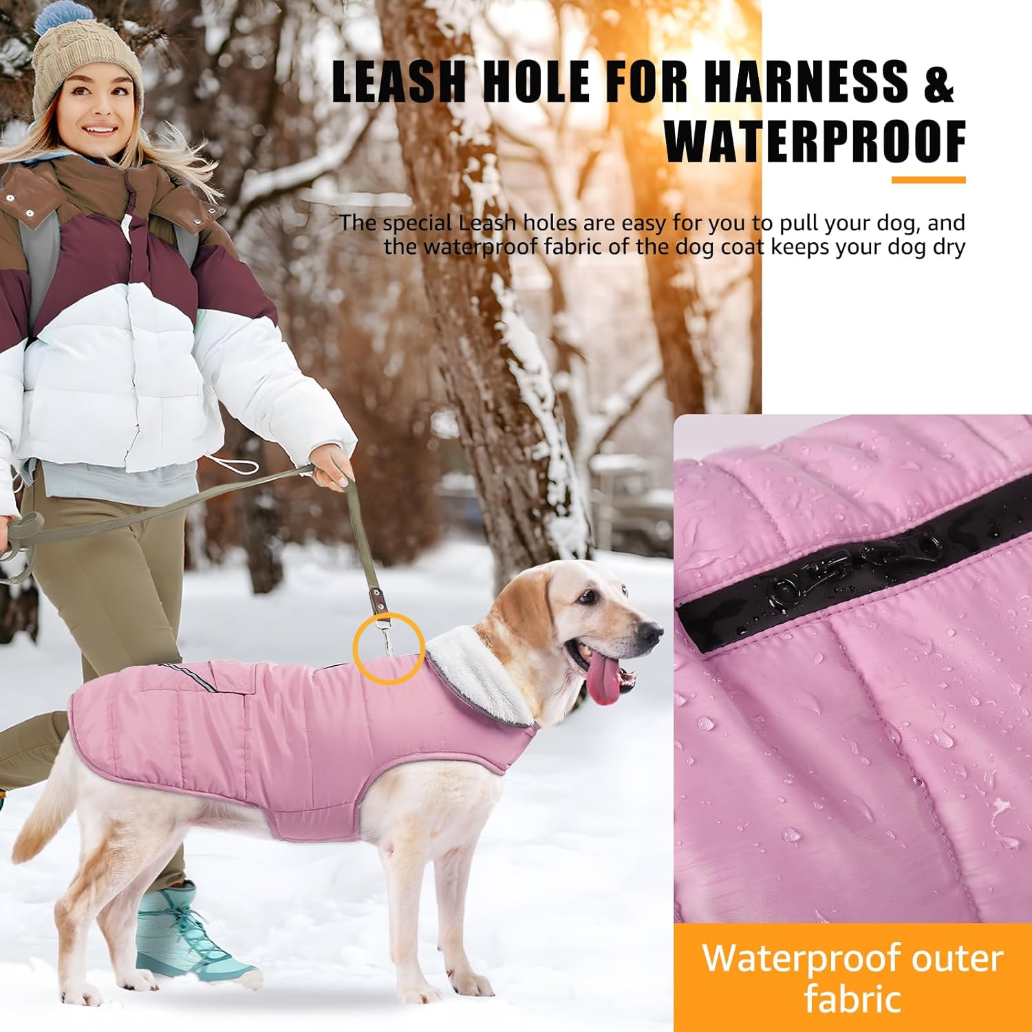 iBuddy Dog Winter Jacket for X-Large Dogs, Easy on Dog Fleece Snow Coat Velcro Waterproof Pet Puffer Coat with Harness Hole Adjustable Reflective Quilted Pet Cold Weather Vest for Girl Female