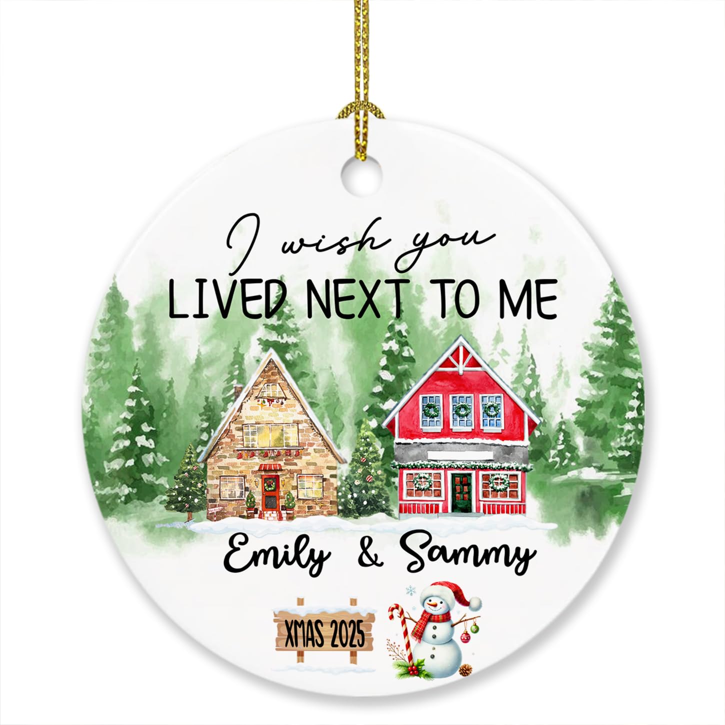 Personalized Friends Next Door Ornament Christmas Tree, I Wish You Lived Next to Me Xmas Ornament Gift For Bestie BFF Best Friend Soul Sisters, Custom Names Long Distance Friendship Ornament Christmas
