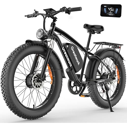 GREATWORK Dual Motor Electric Bike for Adults, 52V 5000W Peak Motor, 45MPH, 1300Wh Battery, Up to 100 Miles Range, 26" x 4.0 Fat Tire Ebike with 7-Speed, Suspension, Turn Signals and Dual Disc Brakes