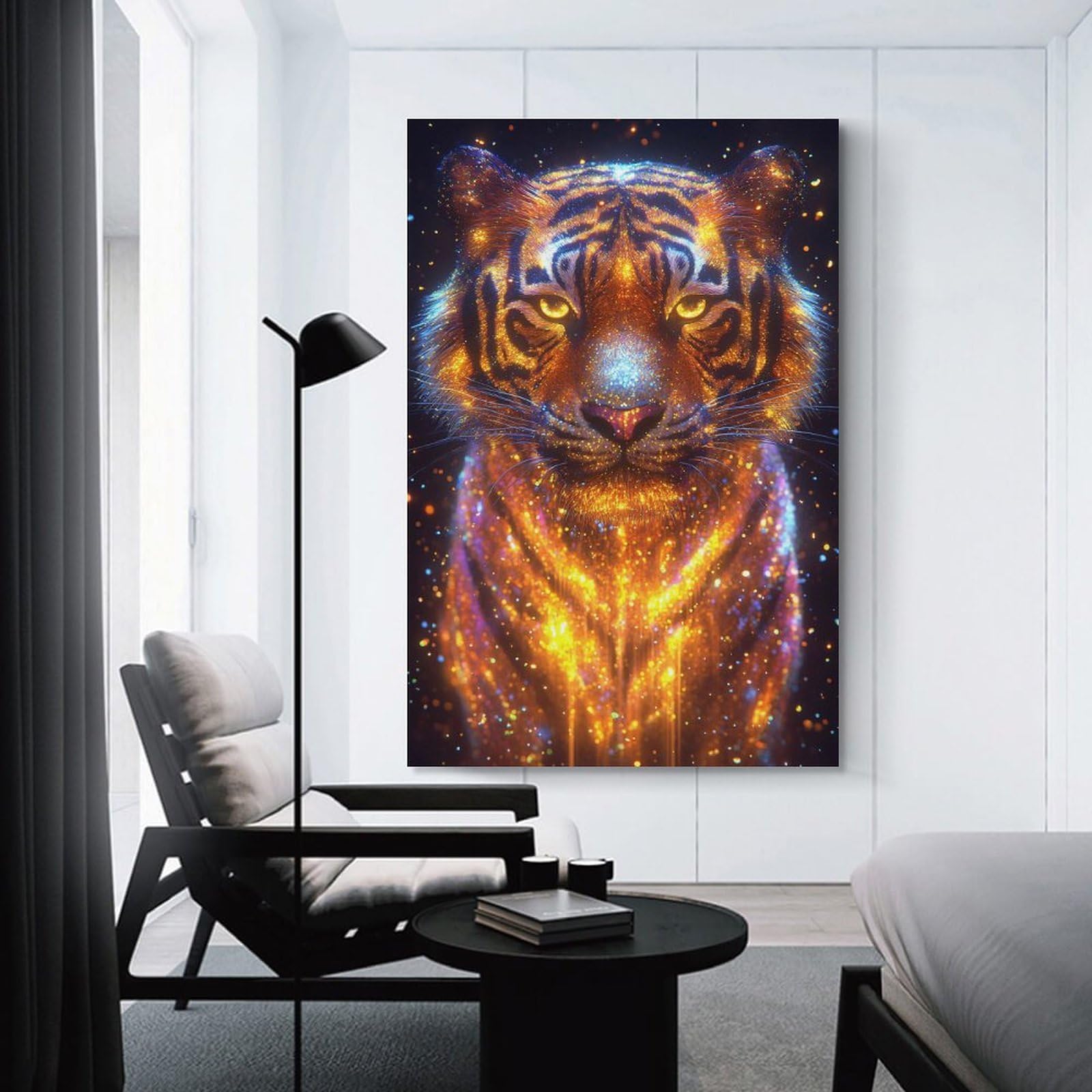 Junmoney Sparkling Tiger Portrait Wall Art Print 20x30inch(50x75cm), for Art Walls, Layered Displays Or Homes, Wall Decor Suited to Curated Displays
