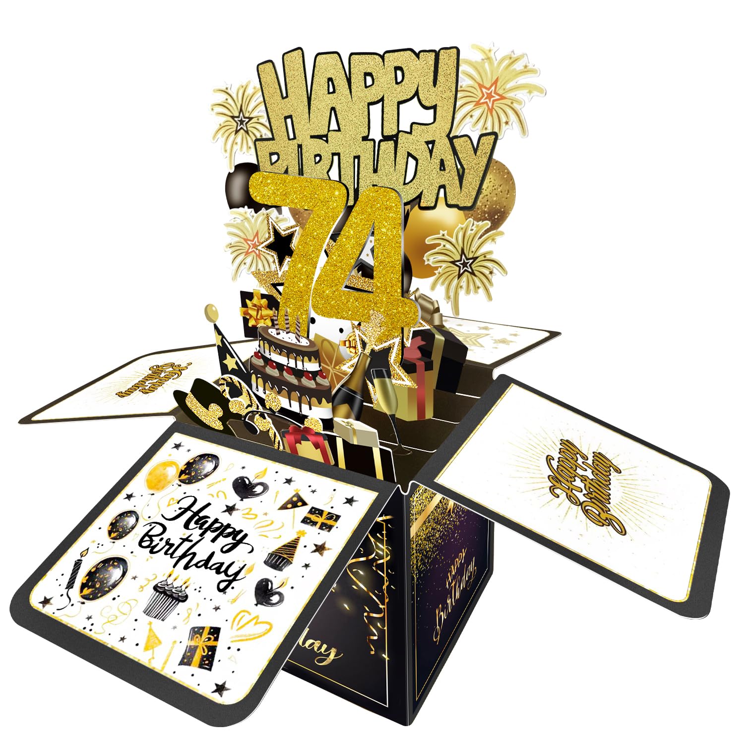 Joycard 74th Birthday Card, 74th Birthday Decorations for Women Men, Happy Birthday 3D Cards for 74 Year Old Grandpa Grandma, Birthday Gift Box for Mother Dad