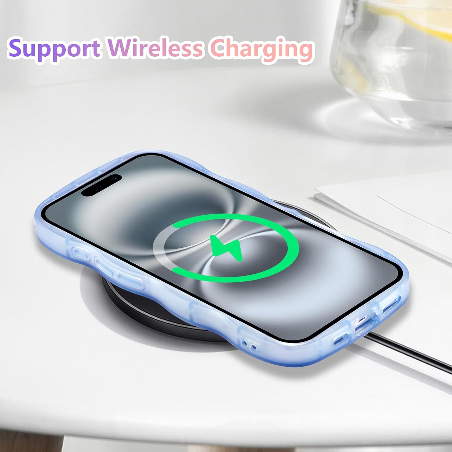 ZTOFERA for iPhone 16 Case 6.1",Cute Curly Wave Case with Star Glitter,Clear Shiny Bling Soft TPU Shockproof Phone Protecive Cover for Women Girls-Blue - Image 5