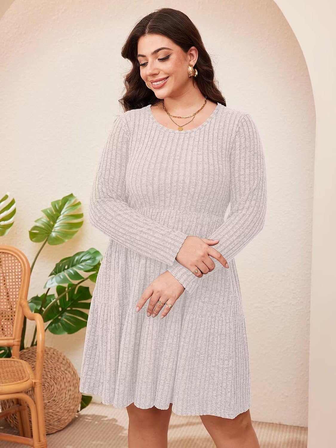BELAROI Plus Size Sweater Dress for Curvy Women Fall Dresses Winter Crew Neck Long Sleeve with Pockets Tshirt Dress - Image 5