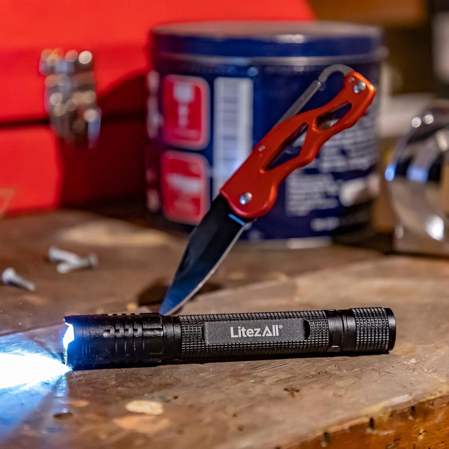 LitezAll Tactical Flashlight and Pocket Knife Combo, 280 Lumen Twist-to-Focus Flashlight with 5-Hour Runtime & Folding Knife with Safety Lock, Aluminum Construction – EDC, Camping, Survival Gift Set