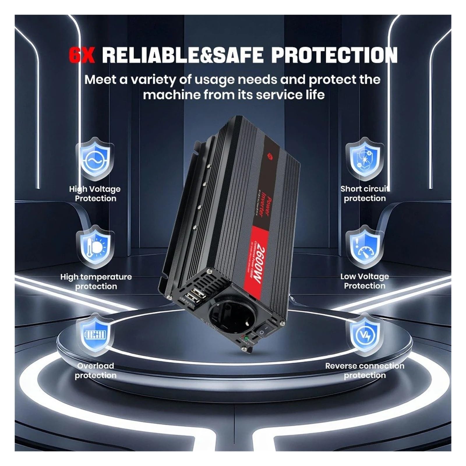 Power Inversor Corriente Convertidor Potencia 12V 220V 500W/1500W/2000W/2600W Enchufe Europeo Inversor 12 Voltios Transformador Solar Coche(12V 1500W Red)