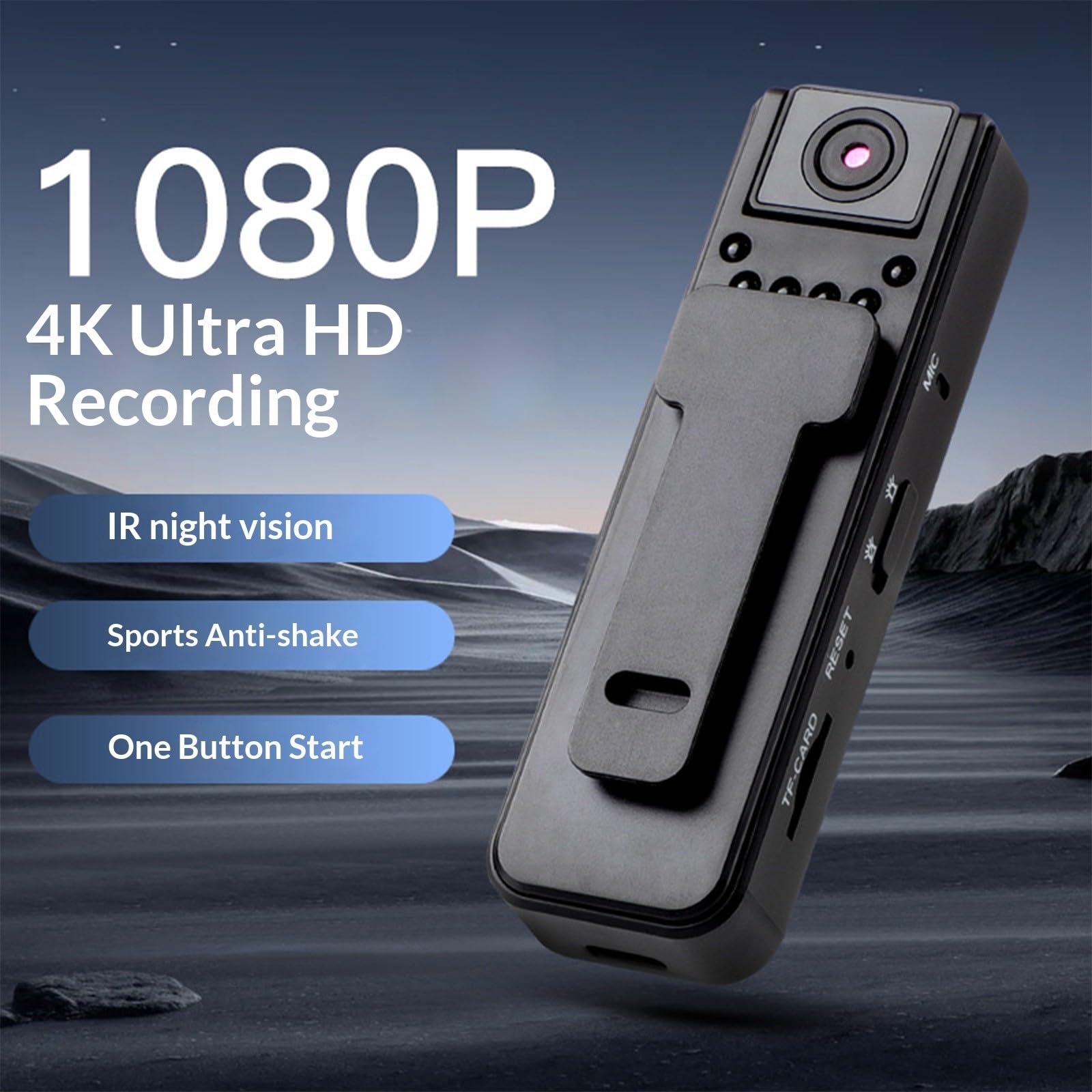 Action camera ad alta risoluzione 1080p con attacco per evidenziare visione notturna e registrazione del ciclo, per sport all'aperto e uso professionale, conferenze, sport all'aria aperta, viaggi, uso