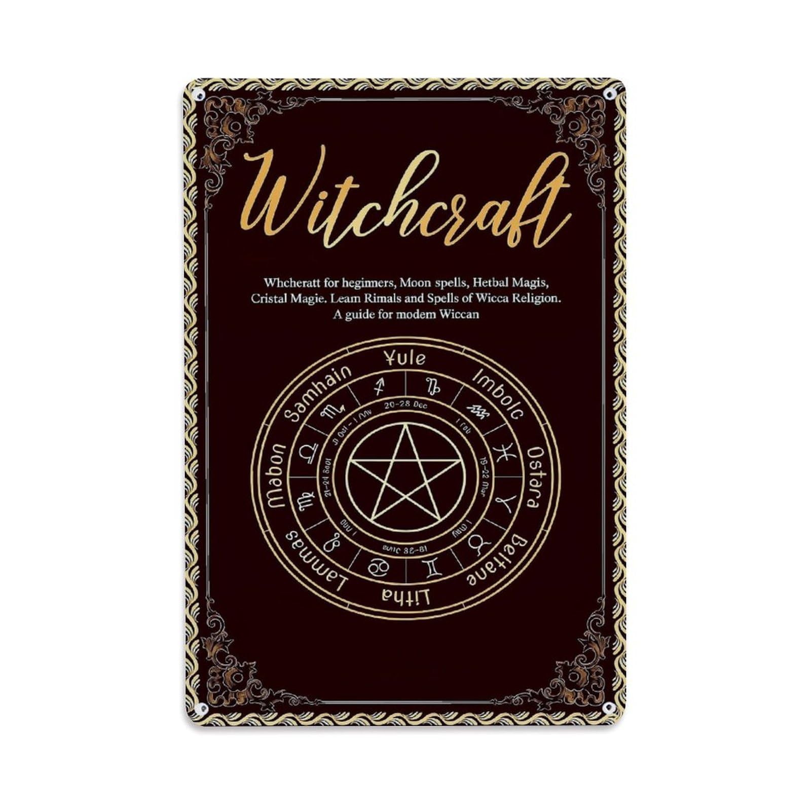 Witchcraft Wheel With Pentagram And Symbols Retro Metal Tin Sign, Vintage Decor Art Poster for Bar, Home, Man Cave, Kitchen, Laundry Room Gift 8x12Inch