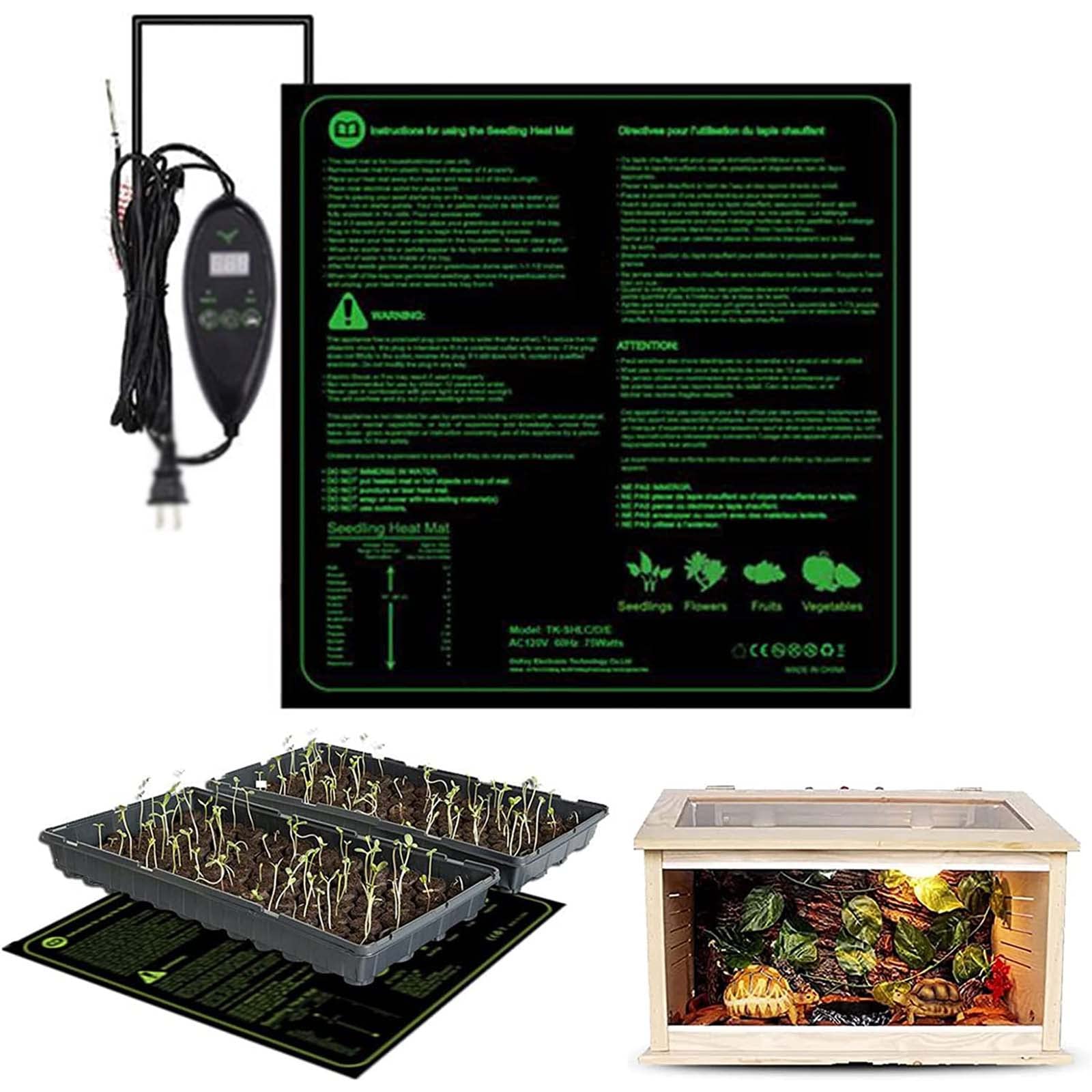 Tapis chauffant pour semis, coussin chauffant étanche pour propagateur de serre, tapis chauffant hydroponique pour plantes à graines Reptile amphibien avec minuterie de thermostat numérique, 20 * 20
