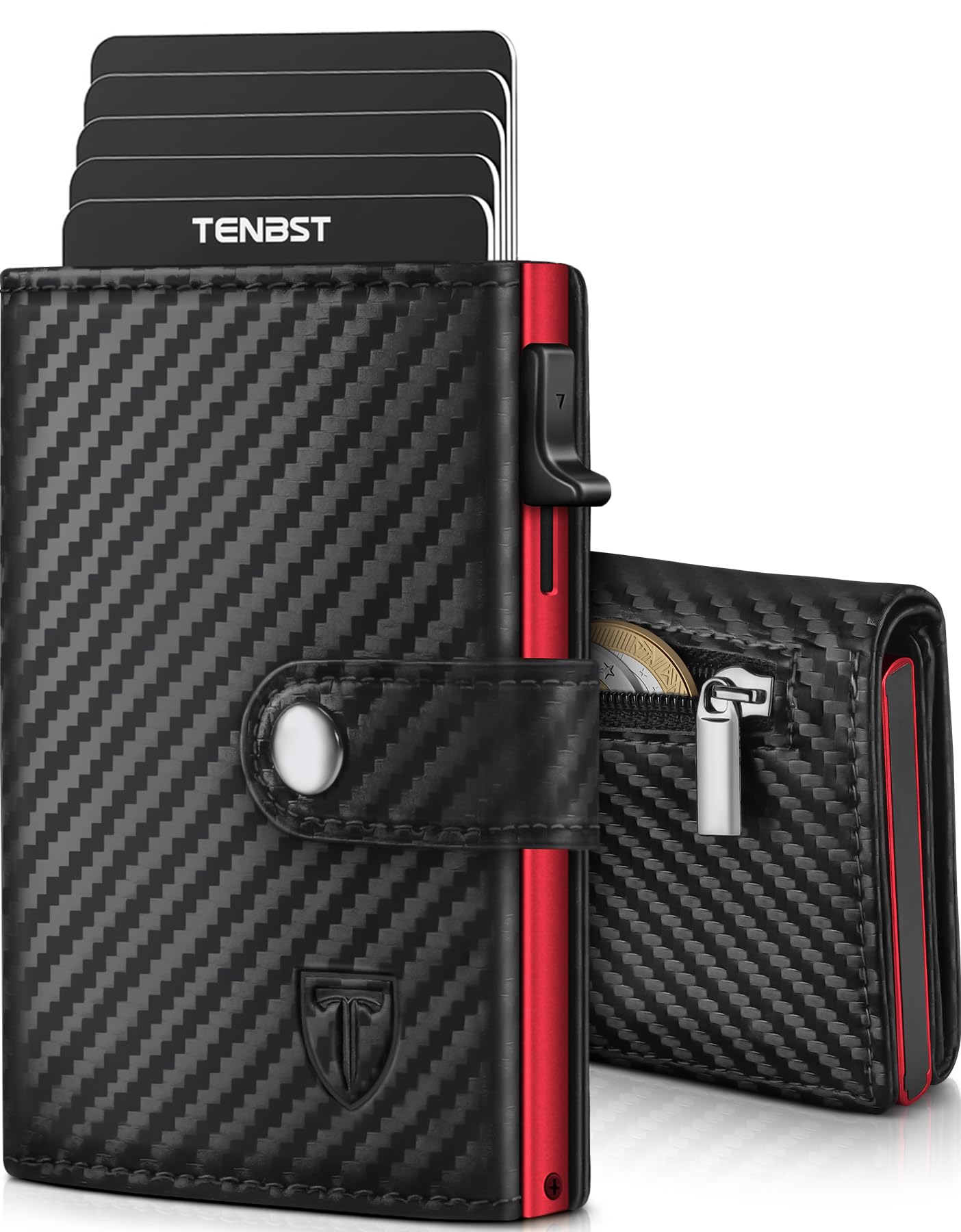 TENBST Geldbörse Herren mit Münzfach & RFID Schutz, Slim Wallet Kartenetui für 10 Kreditkarten, Portmonee Geldbeutel Herren, Kreditkartenetui Klein - Geschenke zum Vatertag (Orange- schwarz)