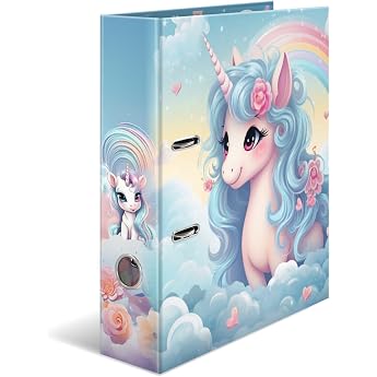 HERMA Folder A4 Happy Unicorn 7 cm Wide Ring Binder with Nursery Motif Colourful Lever Arch File with Inner Print for Boys Girls and Children
