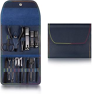 IOTUP Juego de manicura profesional de pedicura para cortaúñas de acero inoxidable para cutícula tijera empujador pinzas para uñas (color: 16 piezas) azul)