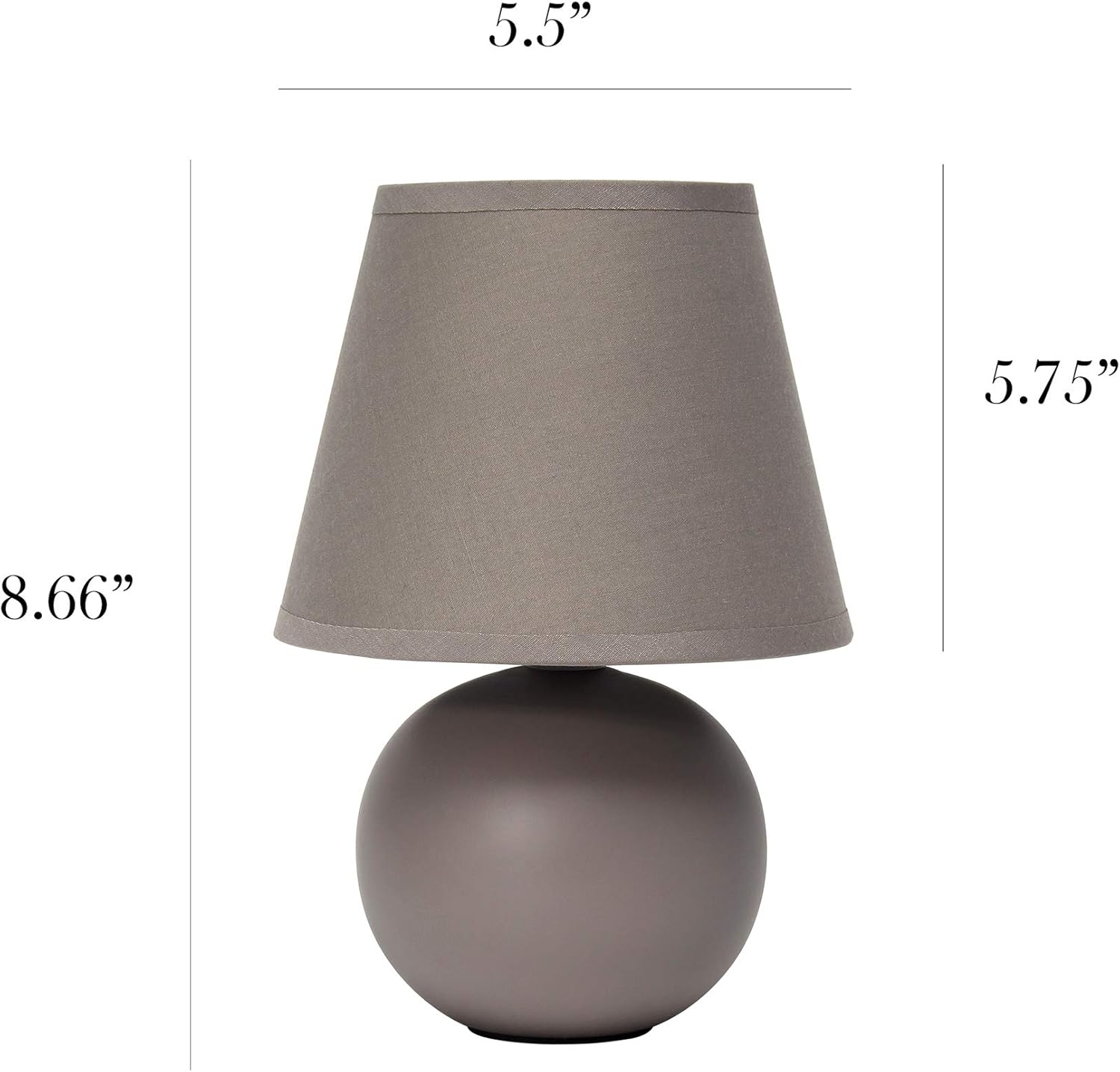 Simple Designs LT2008-GRY Mini Ceramic Globe Table Lamp with Matching Fabric Shade, Gray 5.51 x 5.51 x 8.66