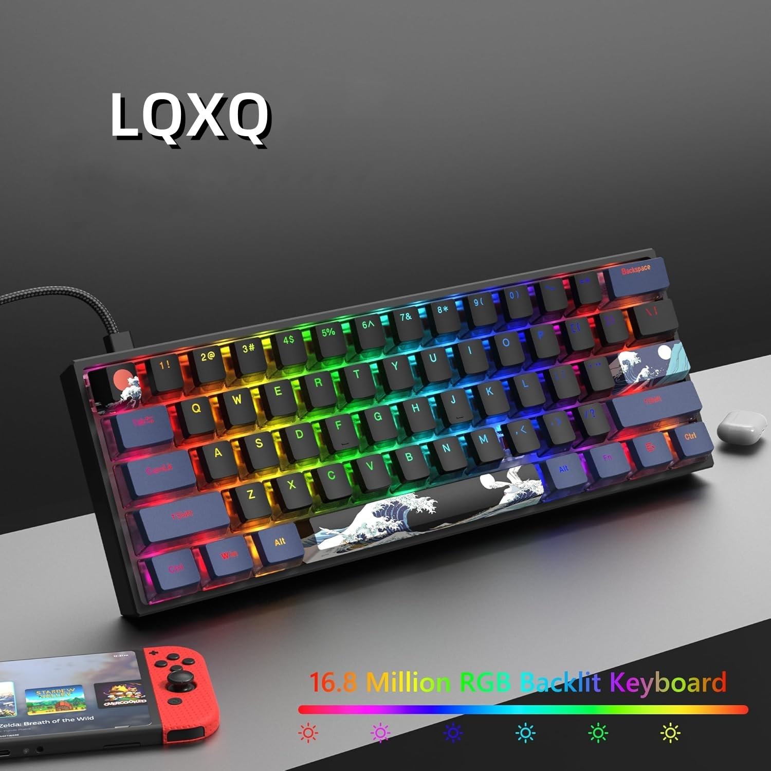 WK61 Tastiera da Gioco Meccanica 60%, Hot Swappable, Tastiera da Gioco Meccanica Cablata RGB con PBT Mare di corallo nero per Giocatori/PC/Win - Interruttore Lineare Rosso
