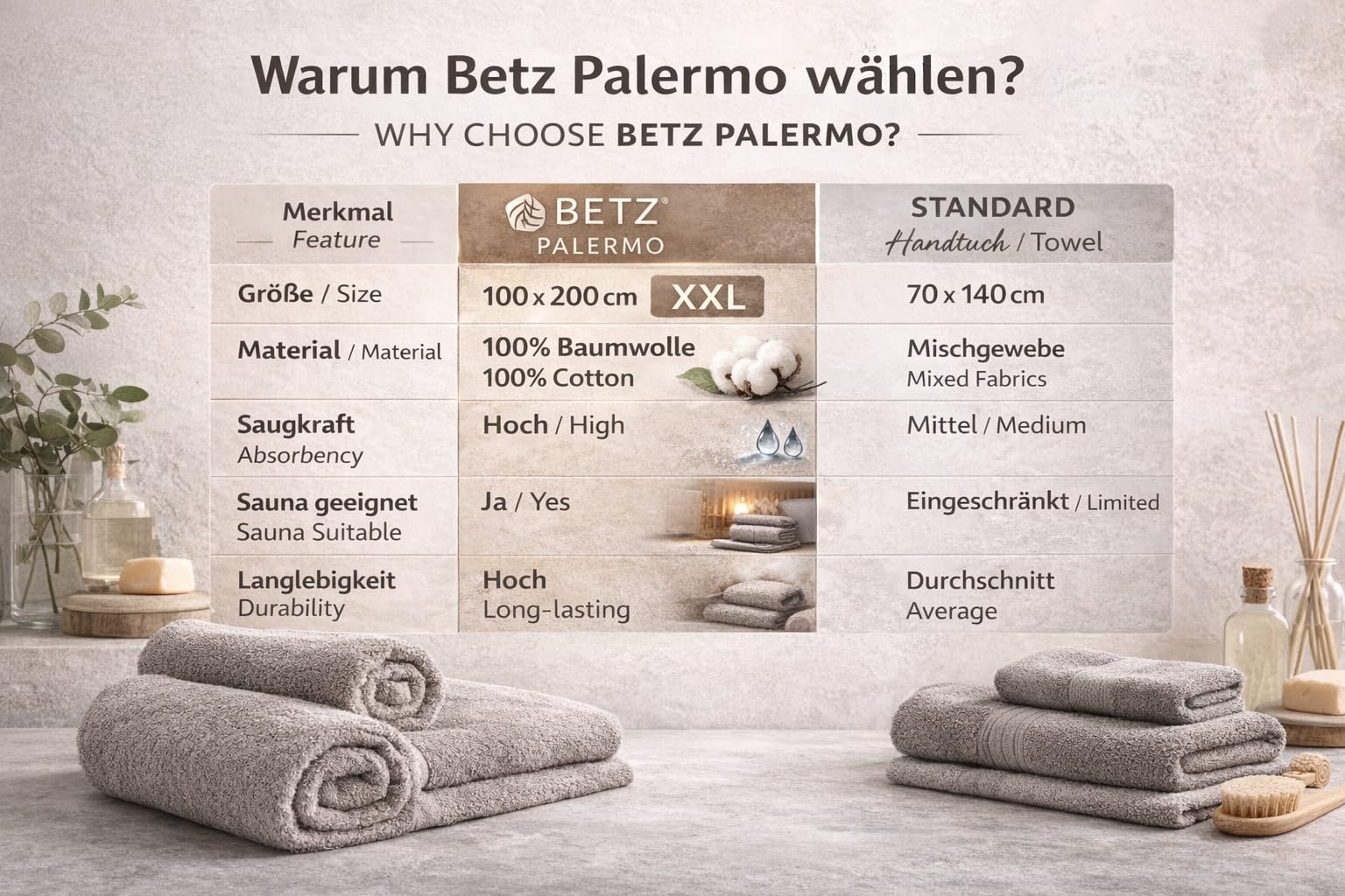 Betz Toalla de baño XXL Palermo 100% algodón 100x200 cm Color Gris Piedra