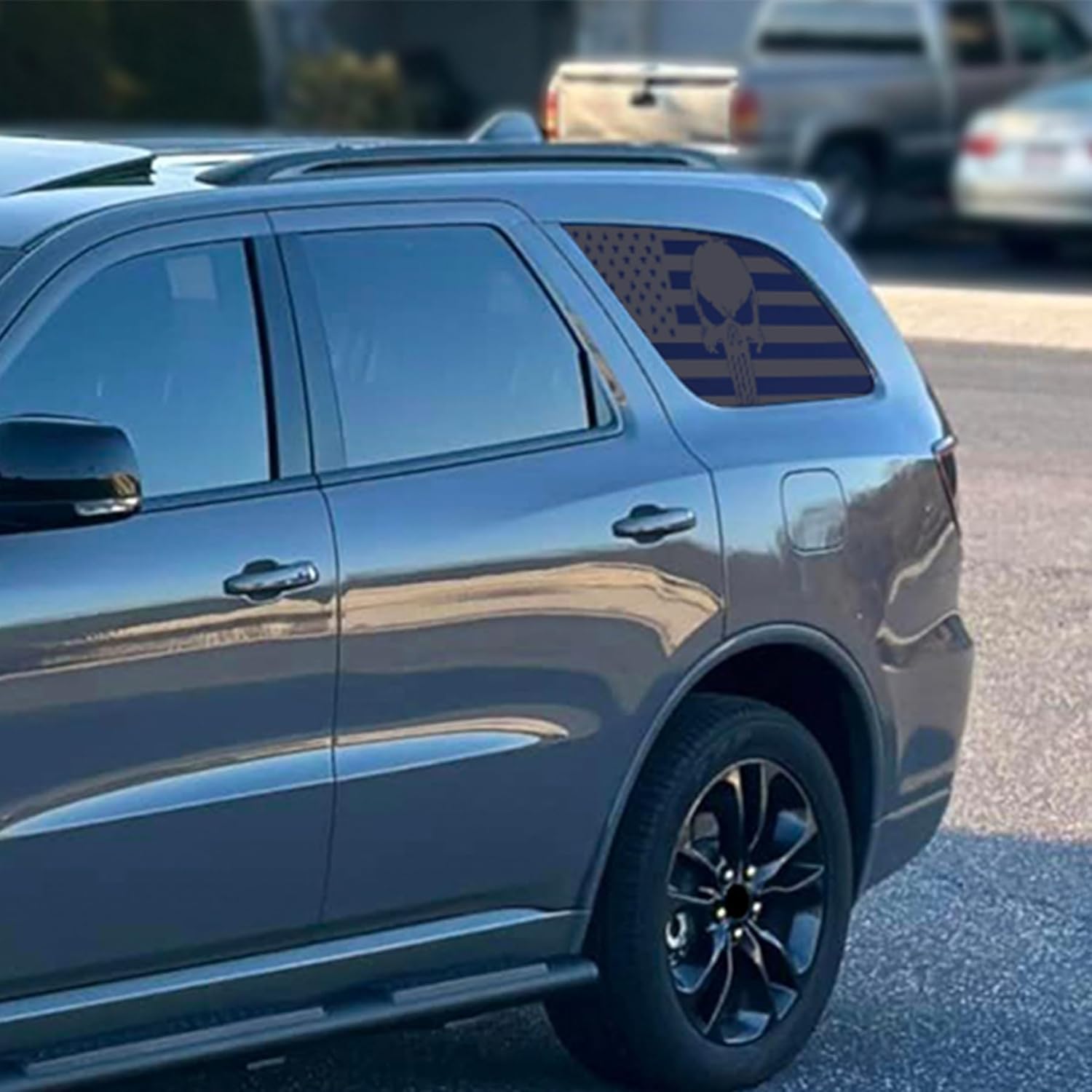 for Dodge Durango 2014–2023 Rear Side Window American Flag Skull Decal, Matte Black Patriotic Vinyl Sticker, Truck Accessories for Dodge Durango 2014 2015 2016 2017 2018 2019 2020 2021 2022 2023
