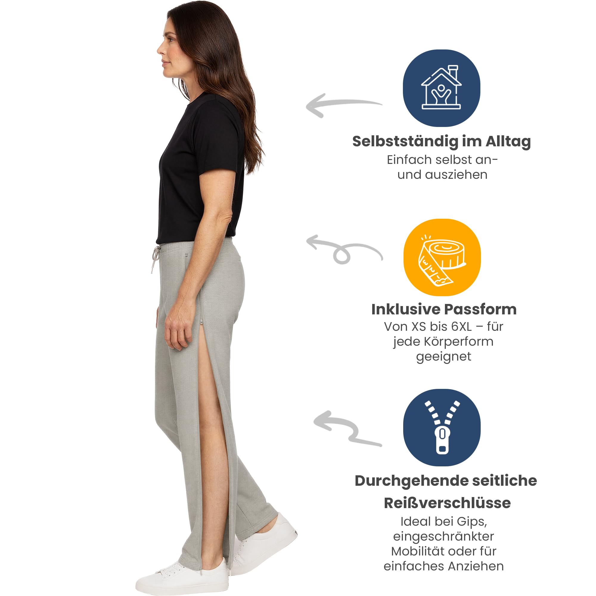Dobsom Heden Reha Hose Damen & Herren Jogginghose mit durchgehendem Seitlichem Reißverschluss Rollstuhl Pflegehose Elastischer Bund XS–6XL