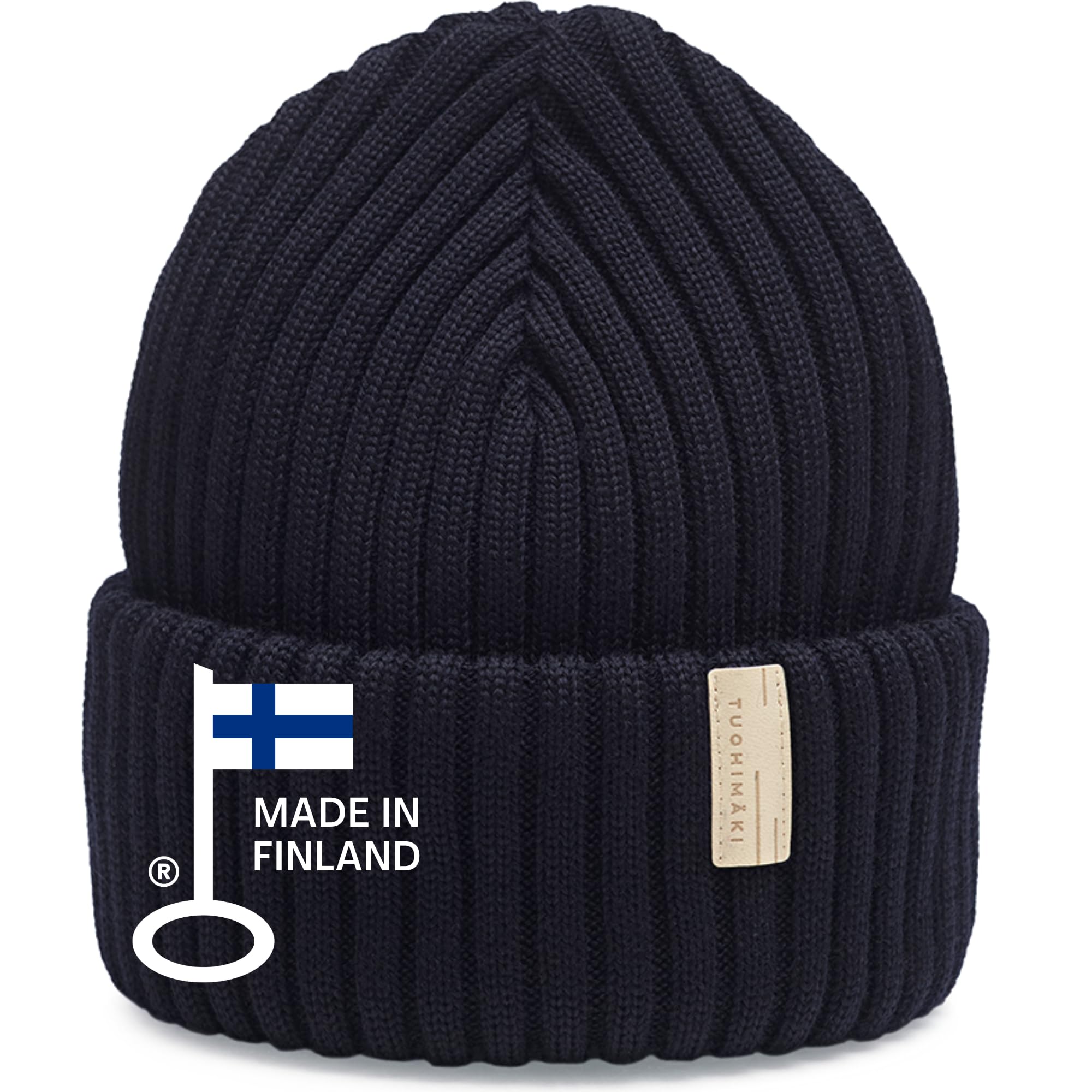 Gorro de Lana Merino para Mujer, 100% Lana Merino Extrafina, sin Mulesing – Fabricado en Finlandia – Azul Oscuro, Talla Única – Gorro de Invierno Suave y Transpirable
