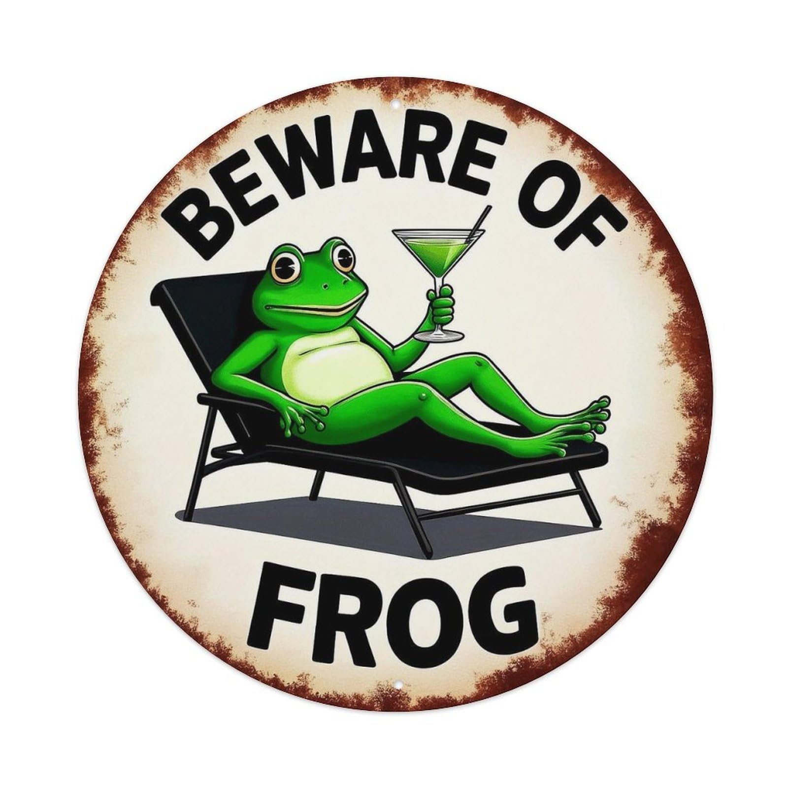 Beware Of Frog Sign Round Tin Sign Vintage Metal Sign Home Bar Garden Indoor & Outdoor Wall Decor Retro Metal Poster 8x8 Inch