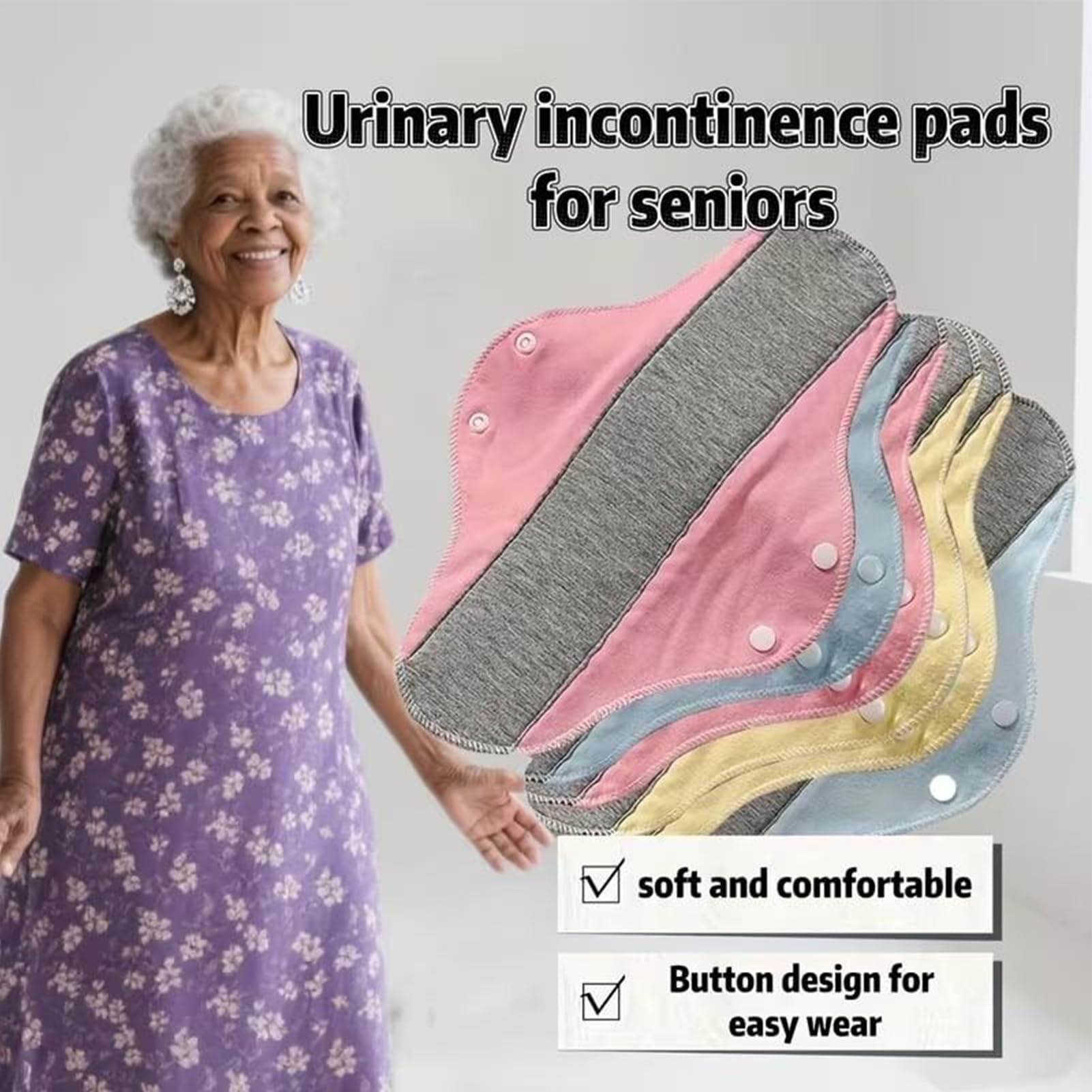 Almohadillas reutilizables para incontinencia | Compresas menstruales reutilizables | Bloc notas época | Compresas sanitarias algodón multicolor 6 piezas | Protectores bragas lavables para mujeres — view 4