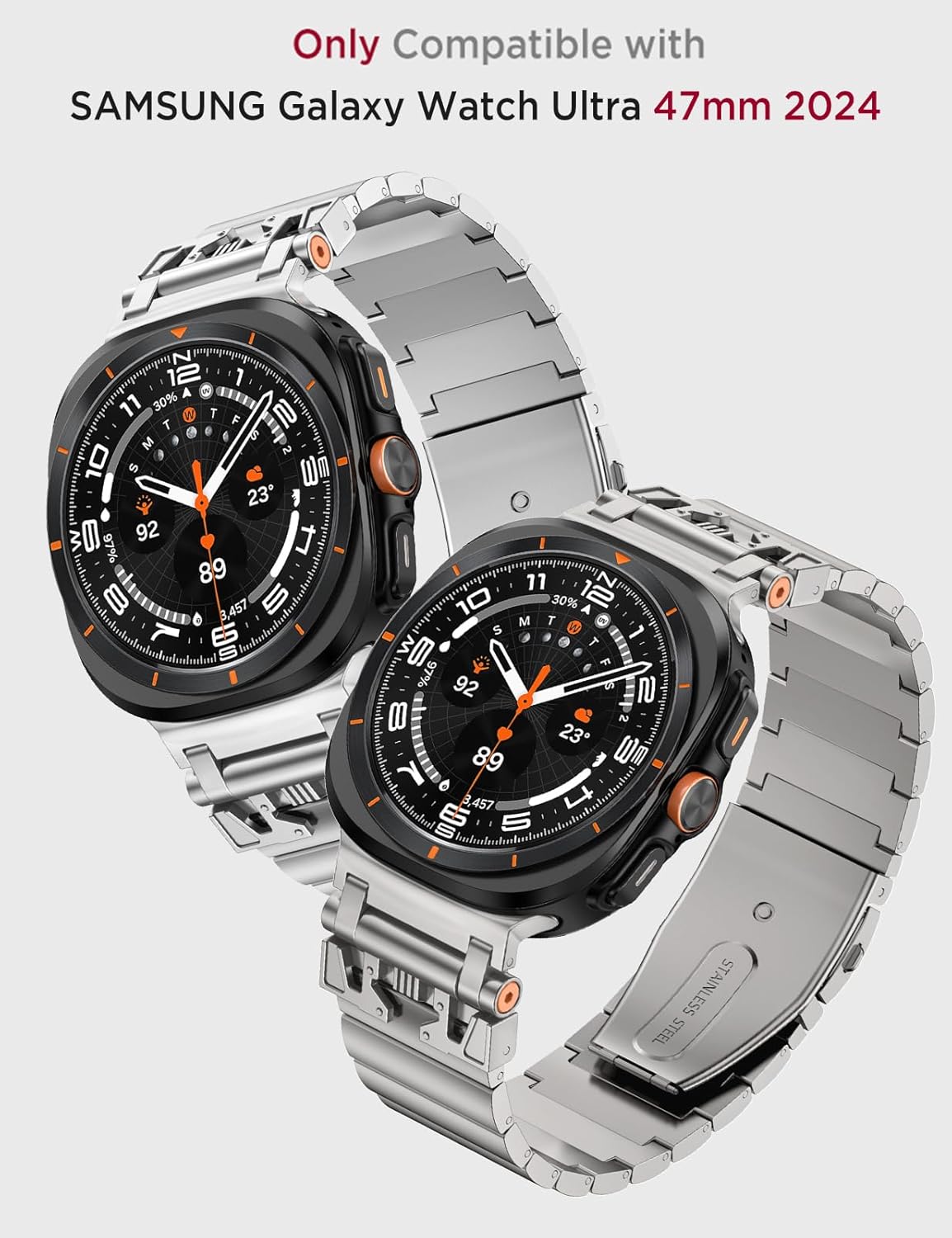 Miimall Metal Band for Samsung Galaxy Watch Ultra 47mm(2025/2024), Men's Stylish Classy Stainless Steel Strap for Galaxy Watch Ultra, One Click Attachment Replacement Metal Band - Starlight