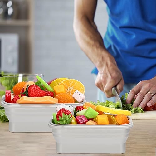 Miniatura 6 de Hushee 24 recipientes plegables de silicona para almacenamiento de alimentos, cuencos plegables de 17 onzas con tapa hermética para ventilación,