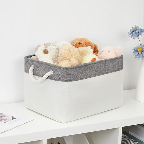 Miniatura 9 de Bidtakay Cestas blancas con asas de cuerda de algodón decorativas 3 unidades Contenedores de tela para organización de ropa de armario, estantes,