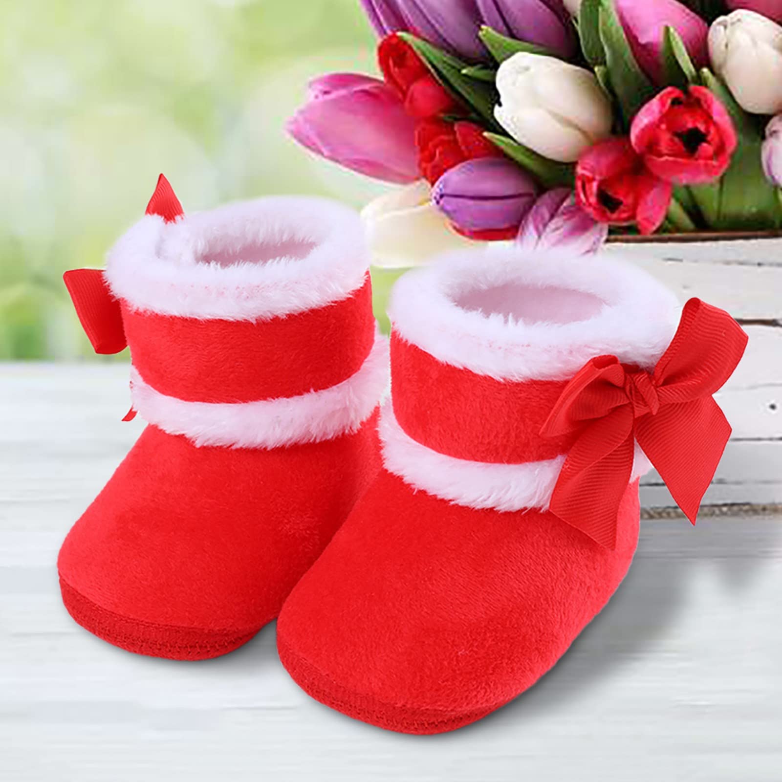 Infant Baby Snow Boots Girls Boys Winter Shoes Soft Sole Antiskid Boots Toddler Newborn Fleece Lined Warm Booties (Red, 6-12 Months)