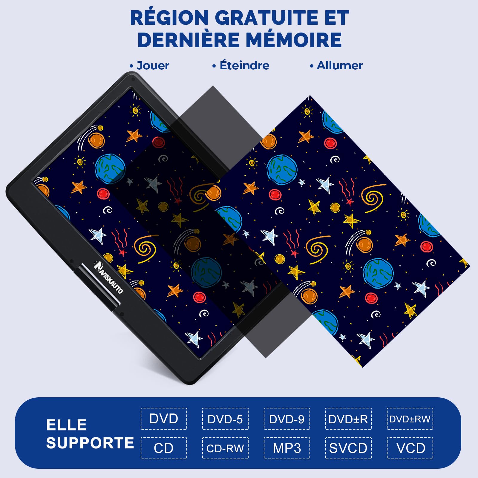 NAVISKAUTO 17,5'Lecteur DVD Portable Voiture, supporte HDMI Input, 1080P Vidéo Full HD, AV in/Out, Lecteur DVD Portable avec Sacoche de Transport Grand Ecran pour Enfant