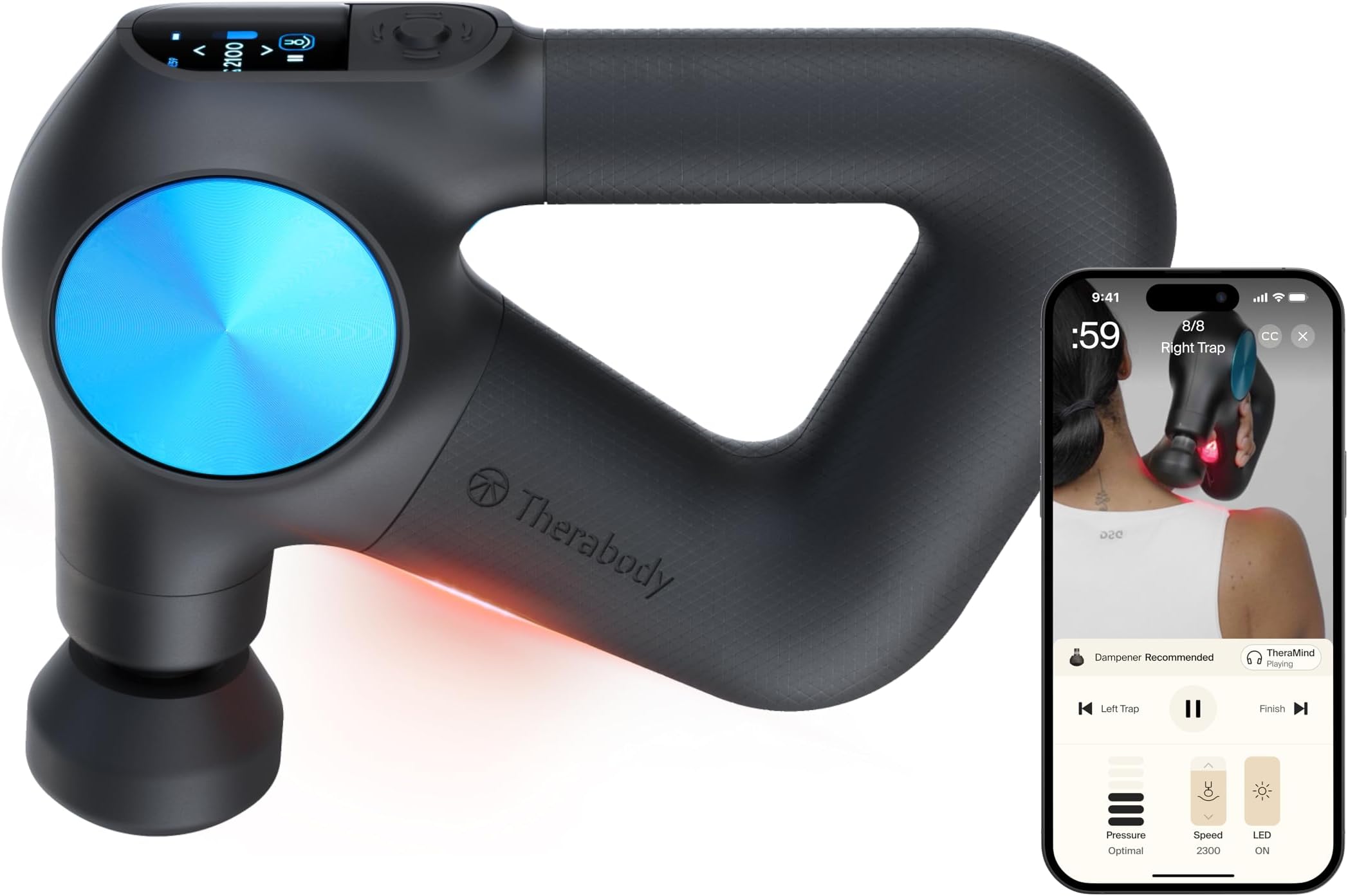 Pro Plus 6-in-1 Deep Tissue Percussion Massage Gun - Handheld Personal Massager for Full Body Pain Relief & Muscle Tension with Biometric Breathwork, Vibration, & Heated Attachments