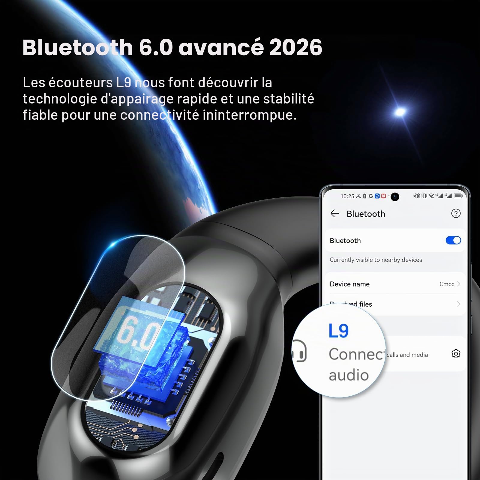 2026 Bluetooth 6.0 Open Ear Ecouteurs sans Fil Sport avec Zone de Tapotement Élargie et Crochet d'oreille Air, 60H Écouteurs sans Fil avec ENC Mic, IP7 Oreillette pour Course/Fitness/Cyclisme