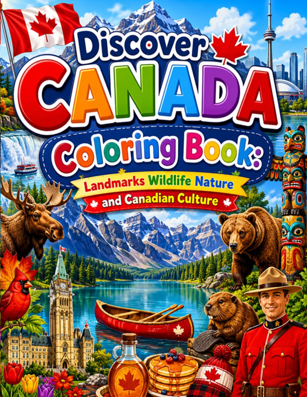 Discover Canada Coloring Book: Landmarks Wildlife Nature and Canadian Culture: Explore Famous Places Amazing Animals Beautiful Landscapes and Canadian Traditions Through Fun Coloring Adventures