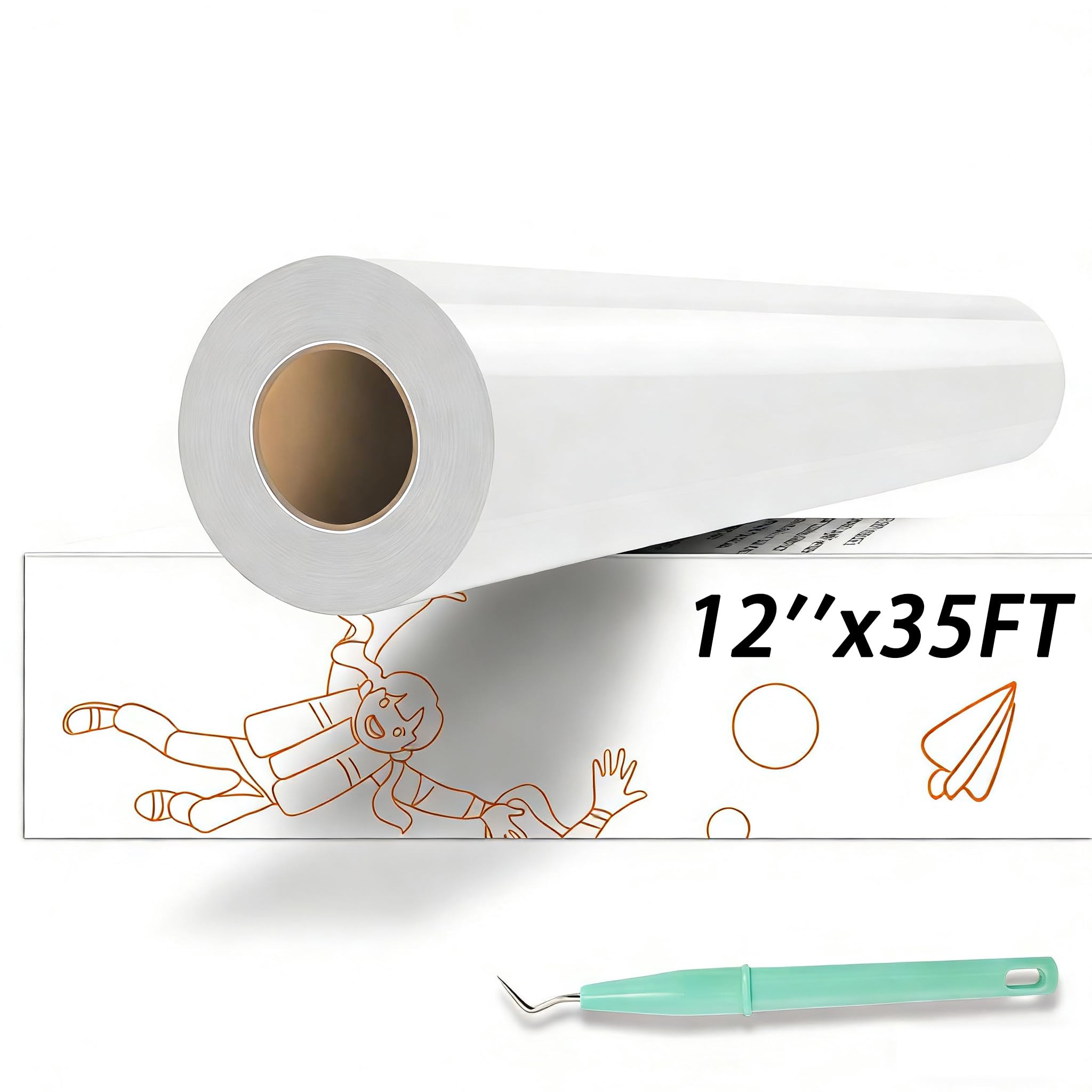 HTV Vinyl Rolls Heat Transfer Vinyl - 12" x 35ft White HTV for Shirts, Iron on Vinyl for All Cutting Machines - Easy to Cut & Weed for Heat Vinyl Design (White)