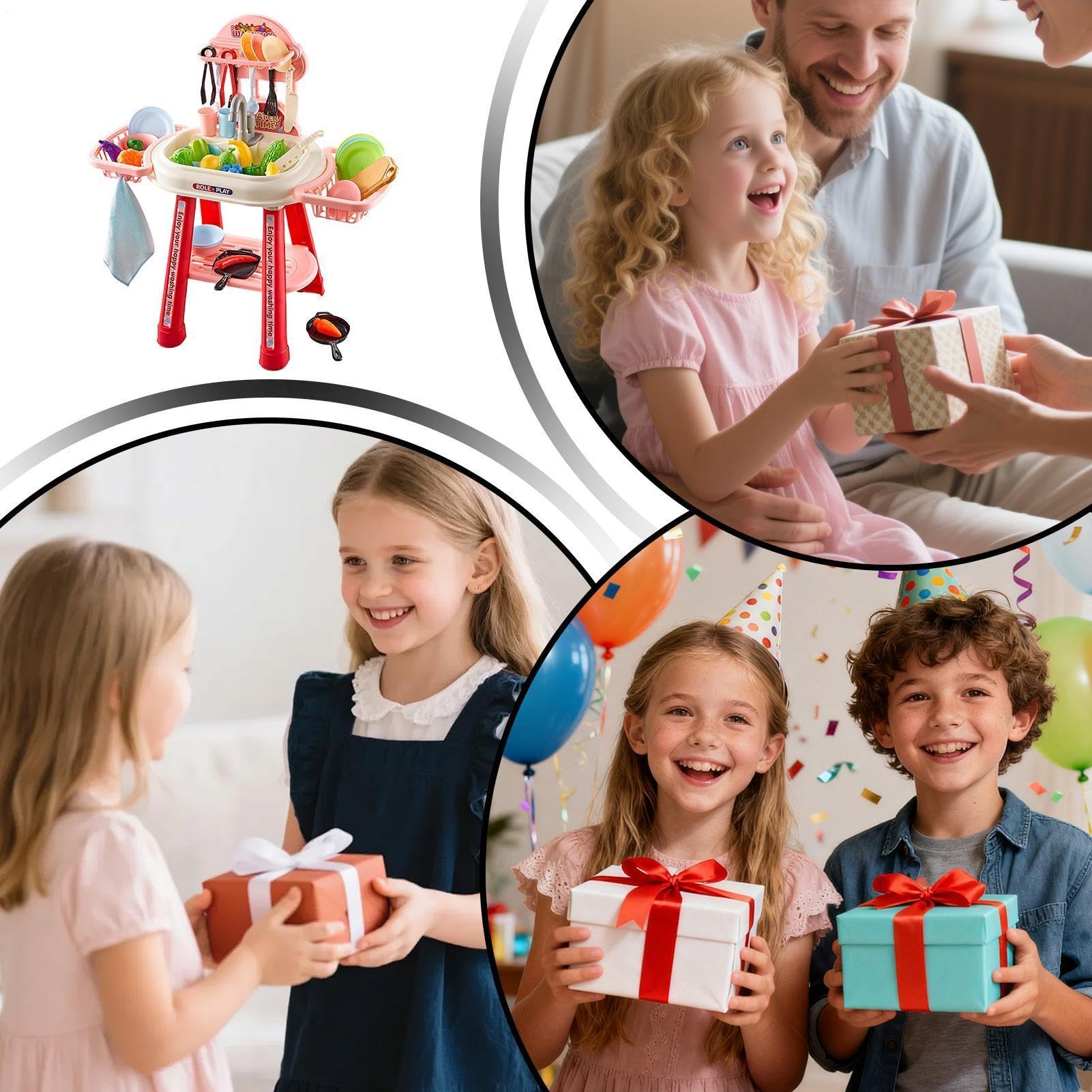 Lavello Giocattolo per Bambini 52 Pezzi di Imitazione con da Tavola | Lavello da con Tavolo ad Acqua per Compleanno, Festa dei Bambini, Capodanno, Bambini e Bambine